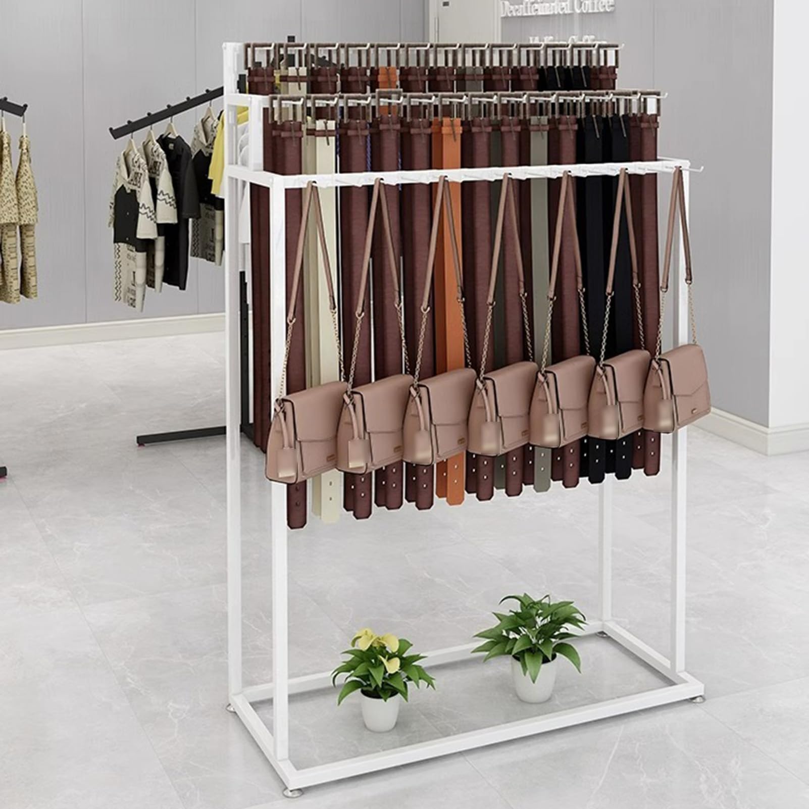 Percha de metal para cinturón de 3 niveles con estante para corbatas, exhibición de piso para bufandas y bolsos, ropa elegante para uso minorista, perfecto para exhibir accesorios