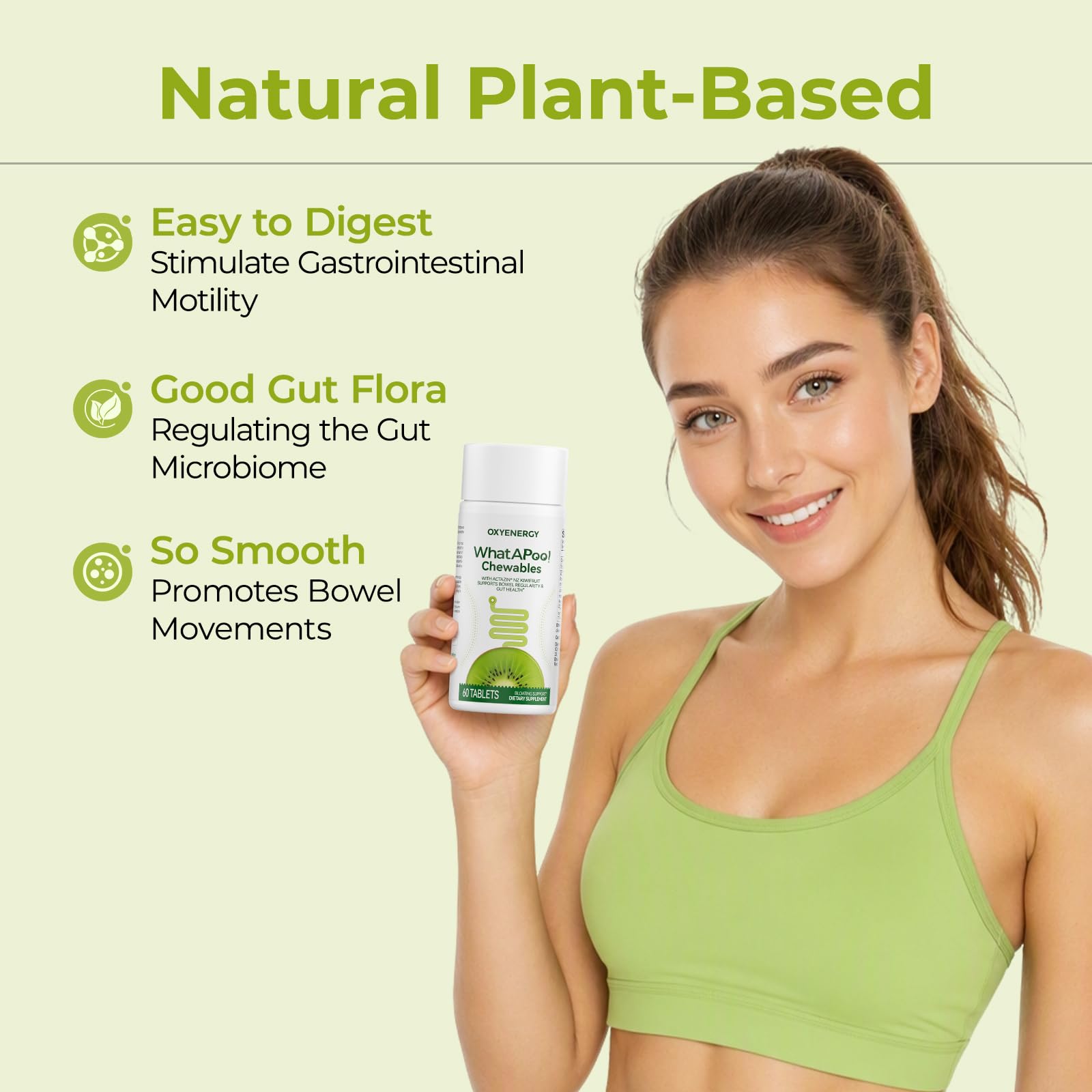 OxyEnergy WhatAPoo Kiwi Chewables, Kiwi Fruit Pills with Postbiotic, 60 Tablets - Gut Health, Bowel Regularity, Constipation & Bloating Relief, Vegan — Amazon image 4