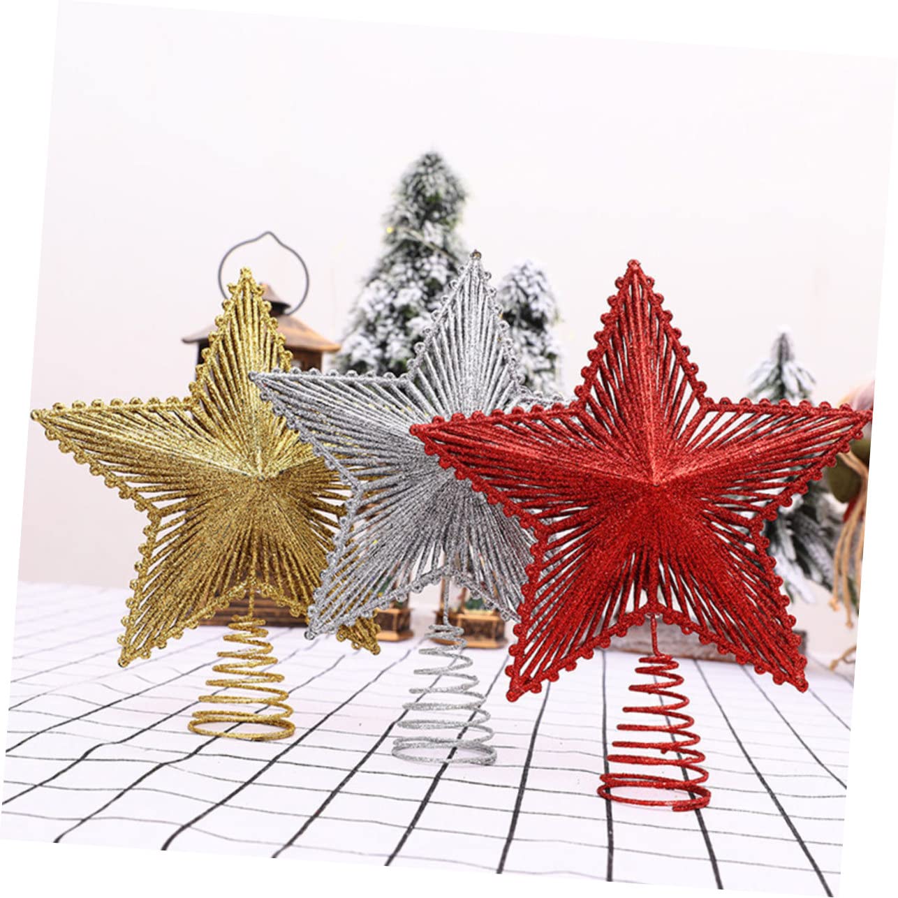 Cabilock 3 Piezas De Adorno para Árbol De Navidad con Purpurina Estrella De Hierro Decoración para Copas De Árbol Luces Led Ideal para Vacaciones Decoración del Hogar