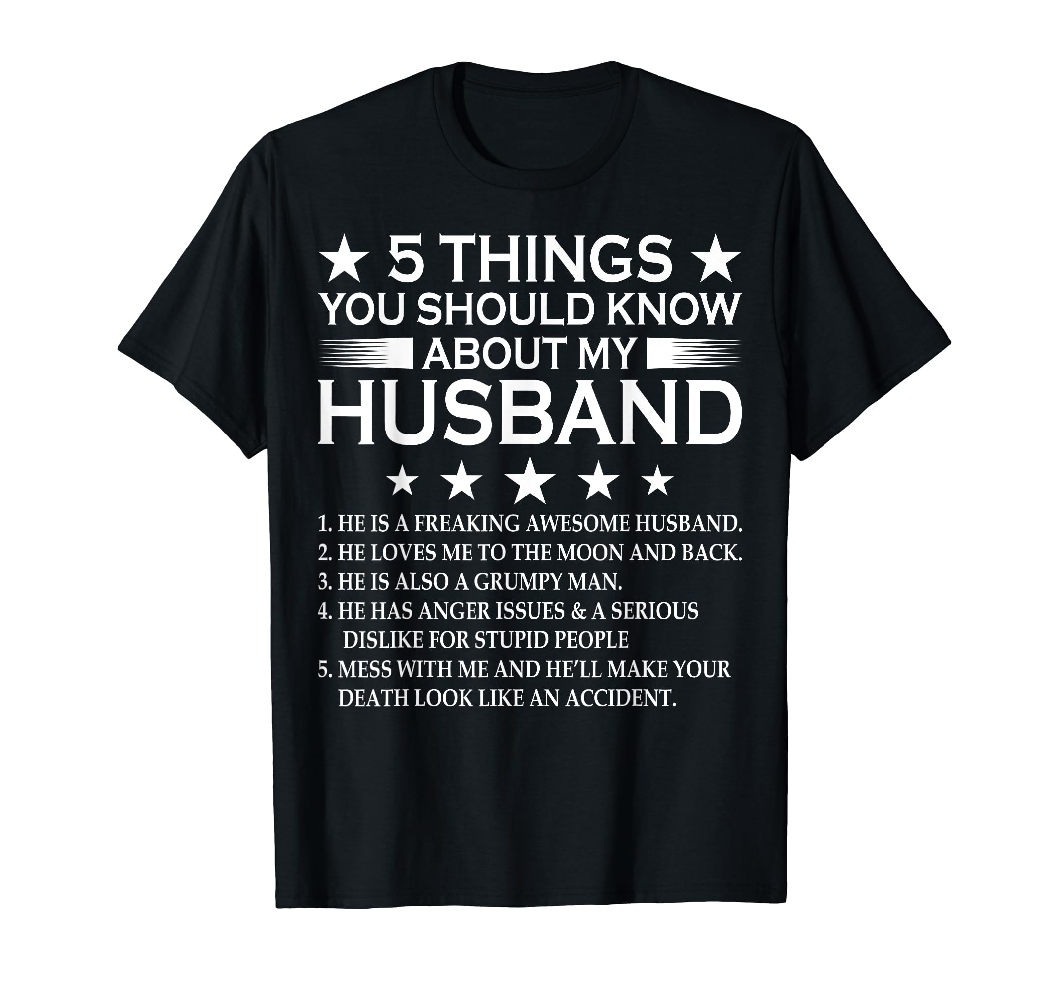 Wife Husband Love Birthday Gift5 Things you Should know about my Husband Marriage T-ShirtOEKO-TEX STANDARD 100