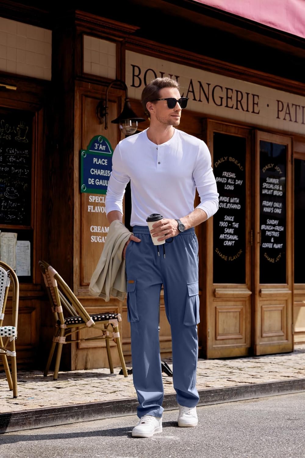 JMIERR Mens Casual Baggy Cargo Pants Stretch Sweatpants Loose Fit Drawstring Hiking Workout Joggers with Multi Pockets - Image 7