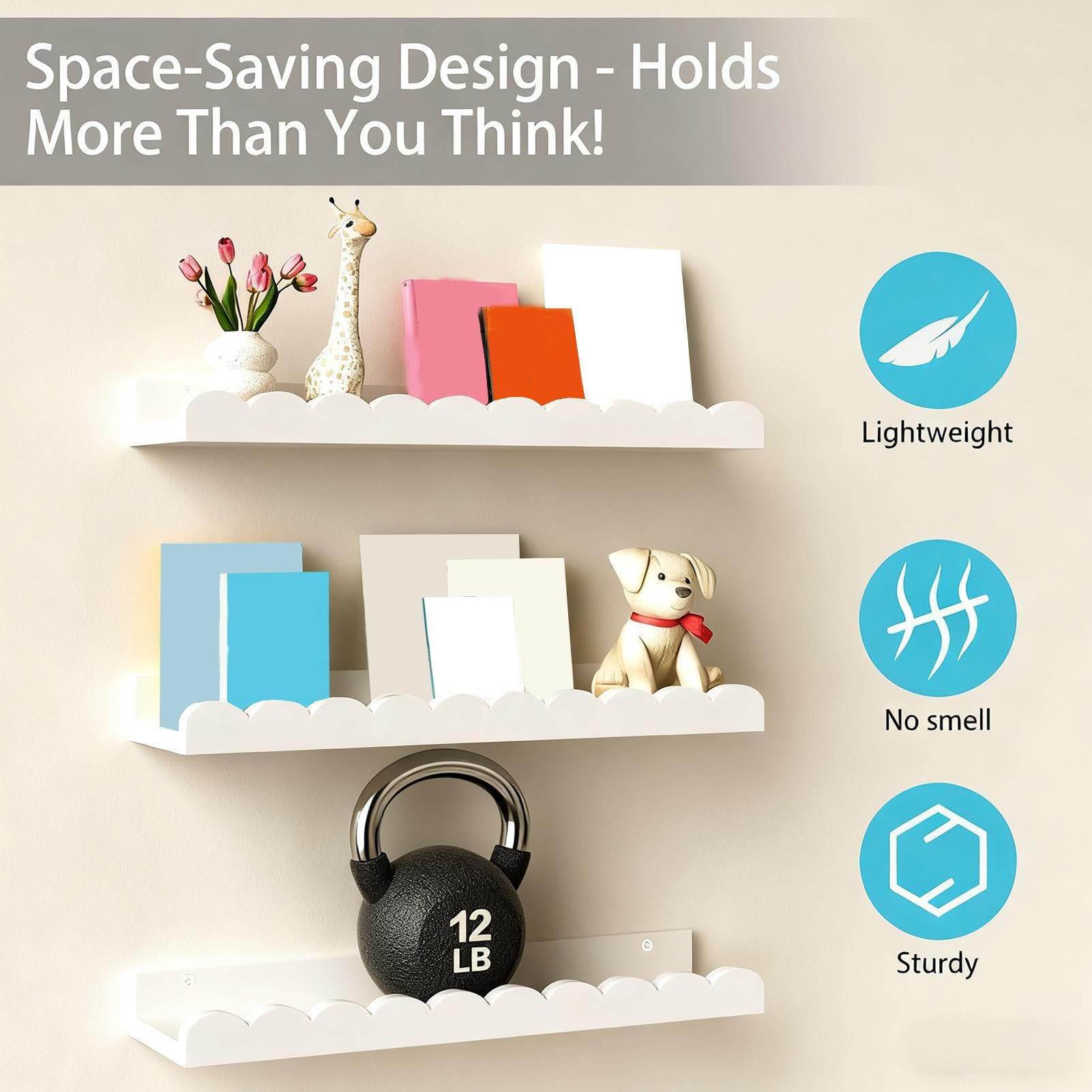 Mensole da parete per libri 2 ripiani Scaffale galleggiante in legno per bambini bagno camera da letto