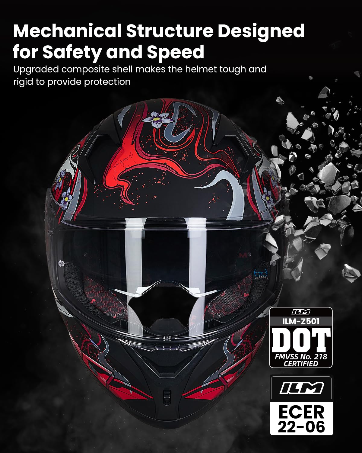 ILM Casco Moto Integrale per Uomo e Donna-Casco Moto con 2 Visiere Compatibile con Pinlock Trasparente e Colorato-Casco Motocross Street Bike ECE Modello Z501,Armor Red,M