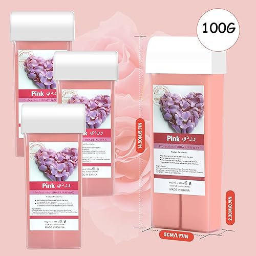 Miniatura 6 de Cera enrollable, cartuchos de cera para depilación de rosas con tiras, 50 piezas y toallitas de cera, 16 unidades, paquete de 4 repuestos de rodillo