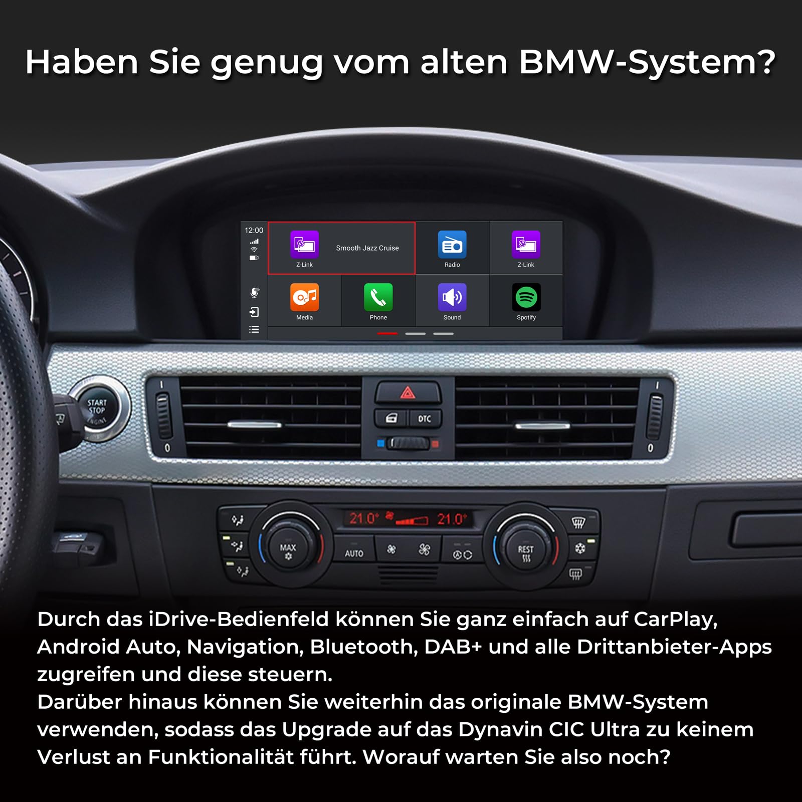 DYNAVIN Wireless CarPlay und Android Auto Adapter für BMW 1er 3er 5er E81 E87 E90 E60 X1 X3 X5 mit 8,8"/10,25" Display, Add-On Head-up Display, Navi, DAB+ Radio: D9-CIC-H Ultra Flex
