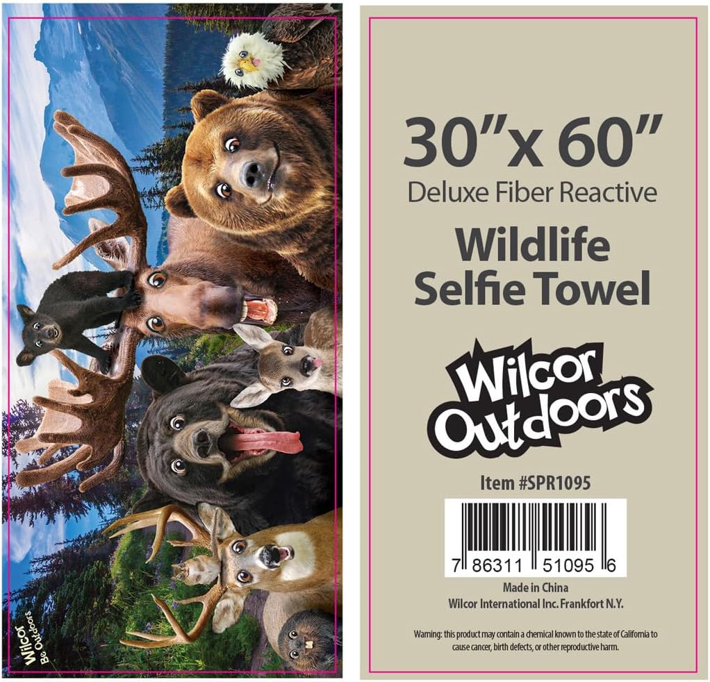 Wildlife Selfie 30"x60" Beach Towel Dog Thin 100% Cotton Velour Bear Deer Moose