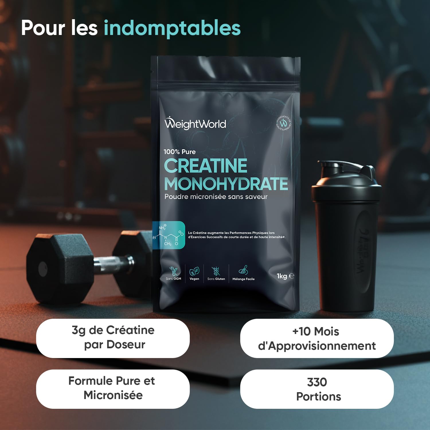 Creatine Monohydrate Poudre Pure 1kg, Créatine Micronisée sans Goût 200Mesh