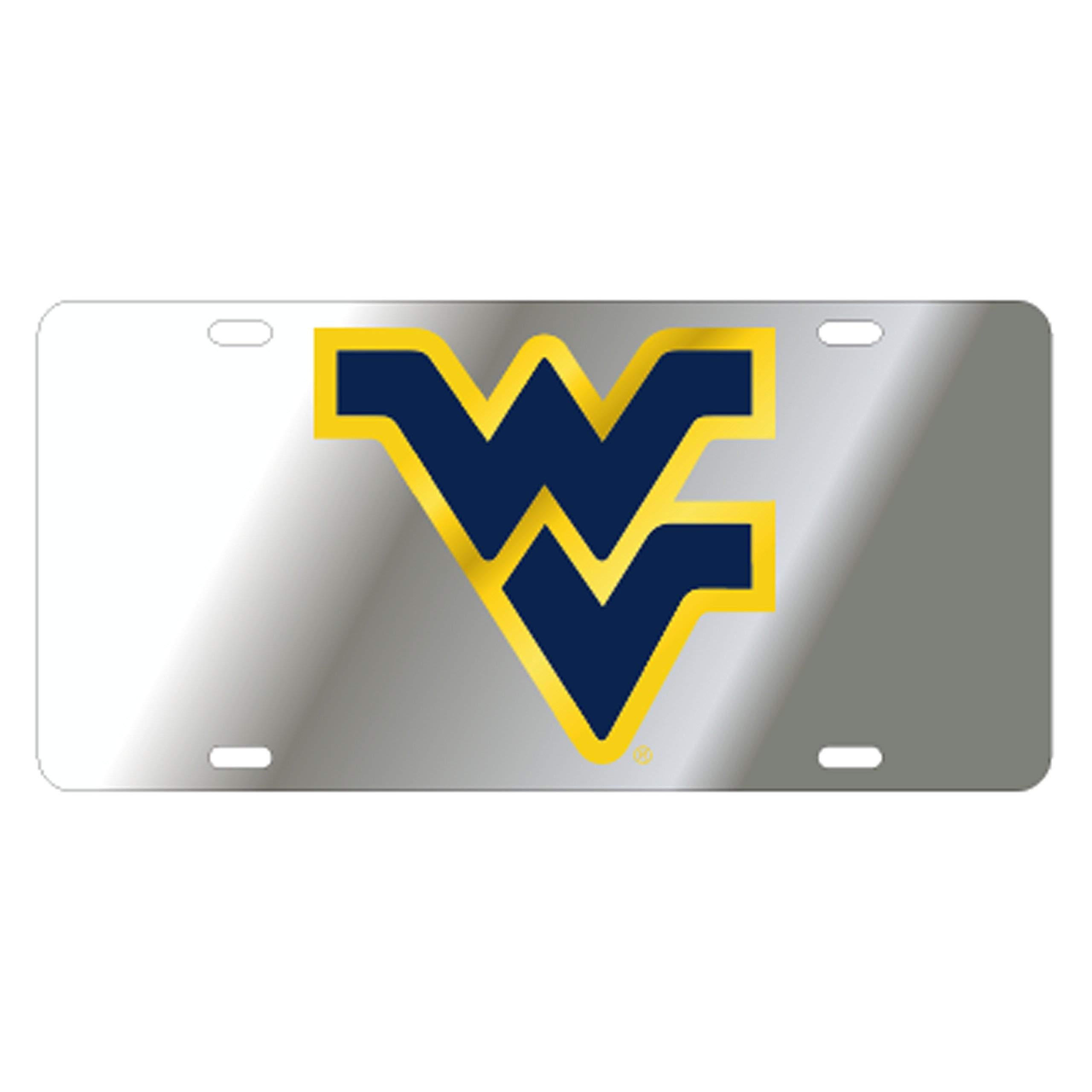 West Virginia Mountianeers Laser Cut Inlaid Mirrored Silver Plate w/Blue/Yellow WV