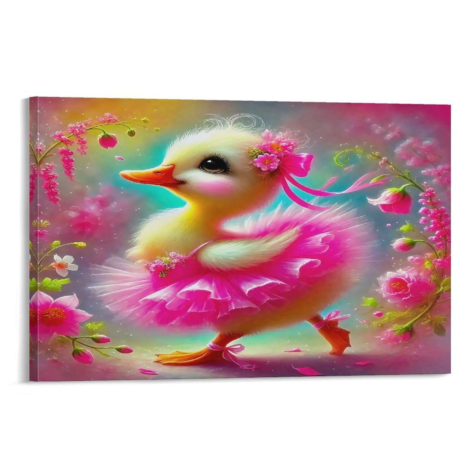 Cplvkwrqj Frame-Style-6 Cute Duckling Single Duckling Pink Tutu Rose Garden Canvas Wall Decor - Kitchen Removable Wall Art Multi-Purpose Focal Point Decor 20X30inch(50X75cm)