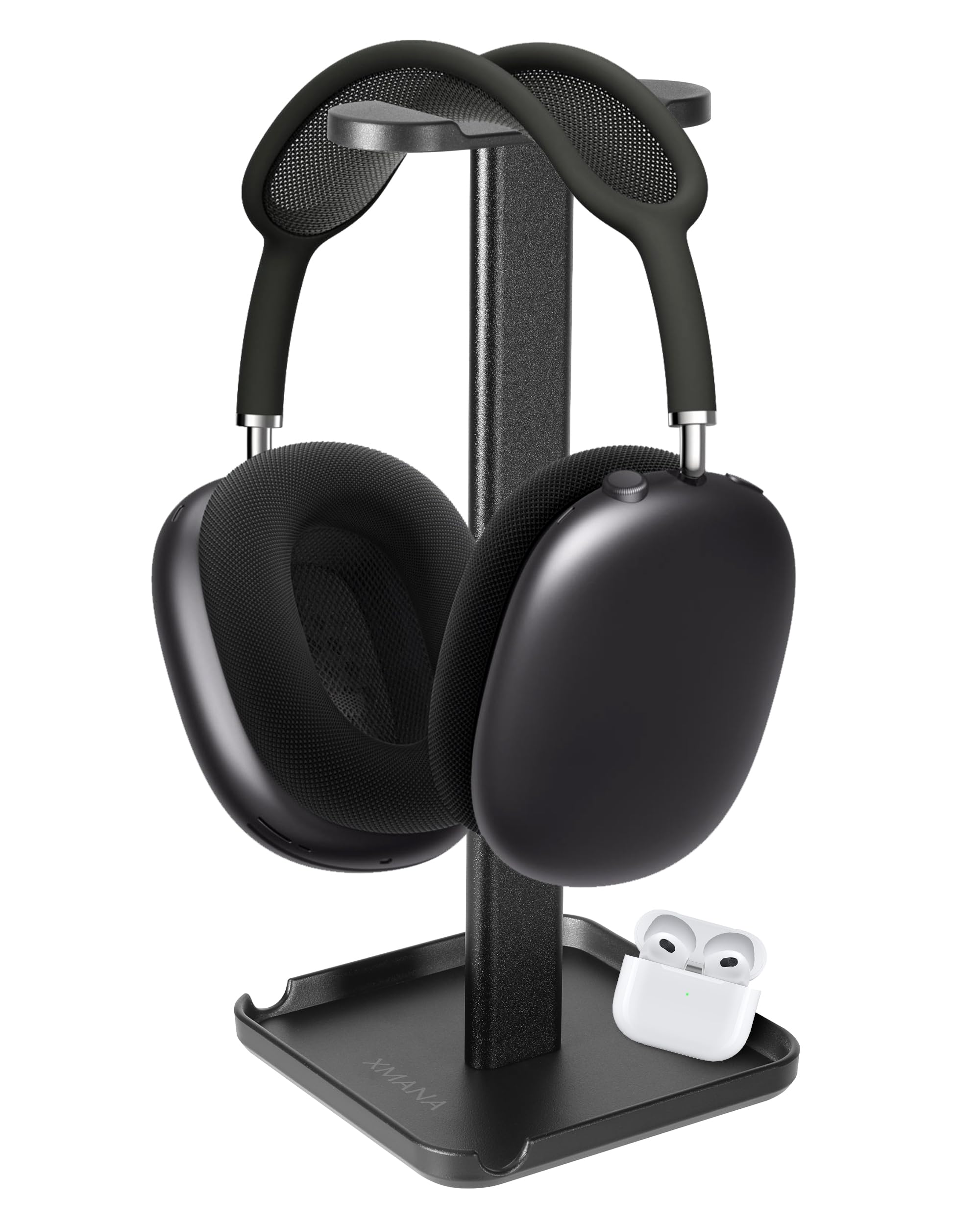 2-in-1 Aluminum Headphone Stand & Phone Holder Rack - Sleek, Sturdy & Ergonomic Design Gaming Headset Stand for Desk Organization - Gamer Gifts (Black)