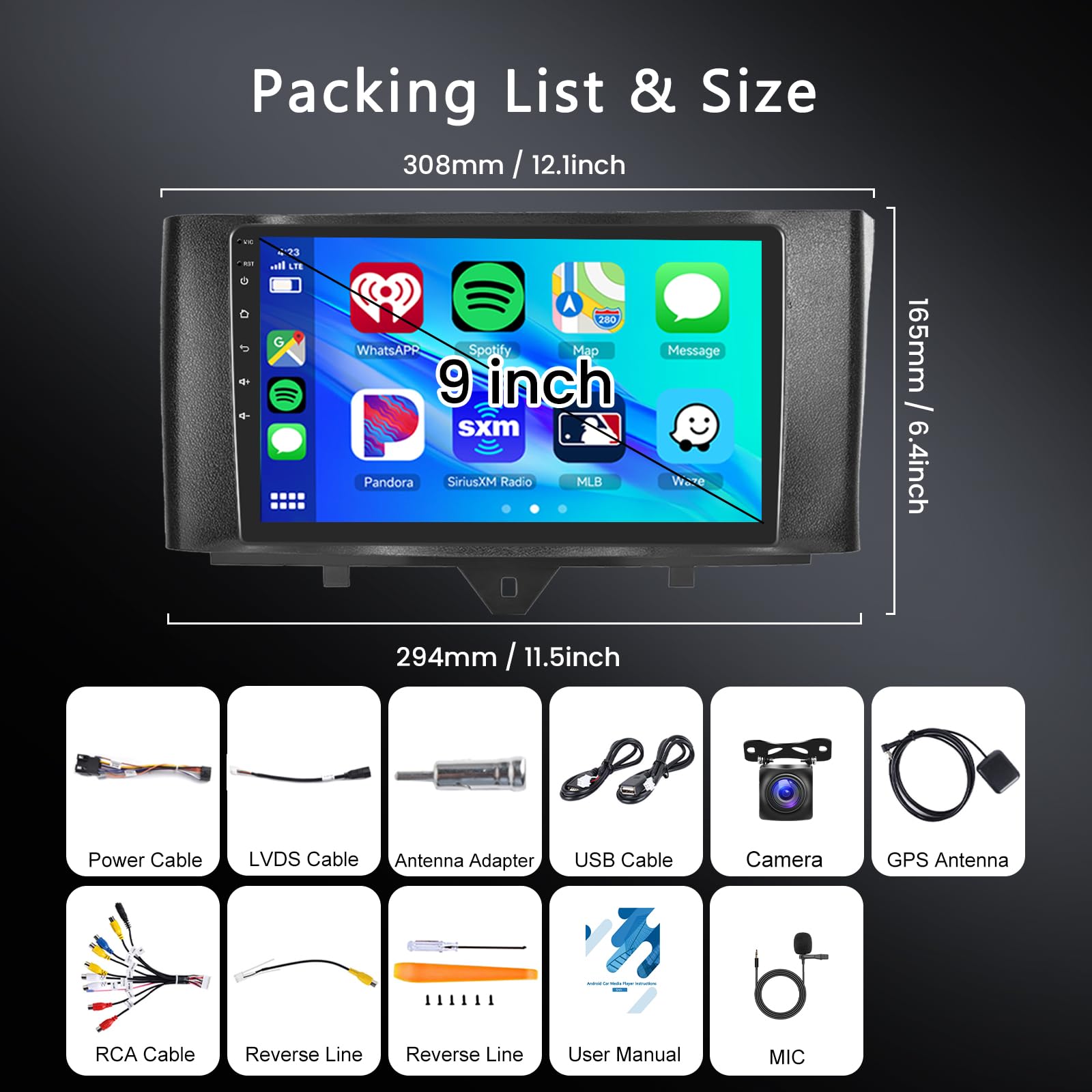 2GB 64GB Android Autoradio per Mercedes Benz Smart Fortwo 2011-2015 W451 Radio Carplay Wireless Android Auto, Hodozzy 9 Pollici Touch Screen GPS WiFi, Bluetooth FM/RDS, SWC, 2 Din Radio per Mercedes