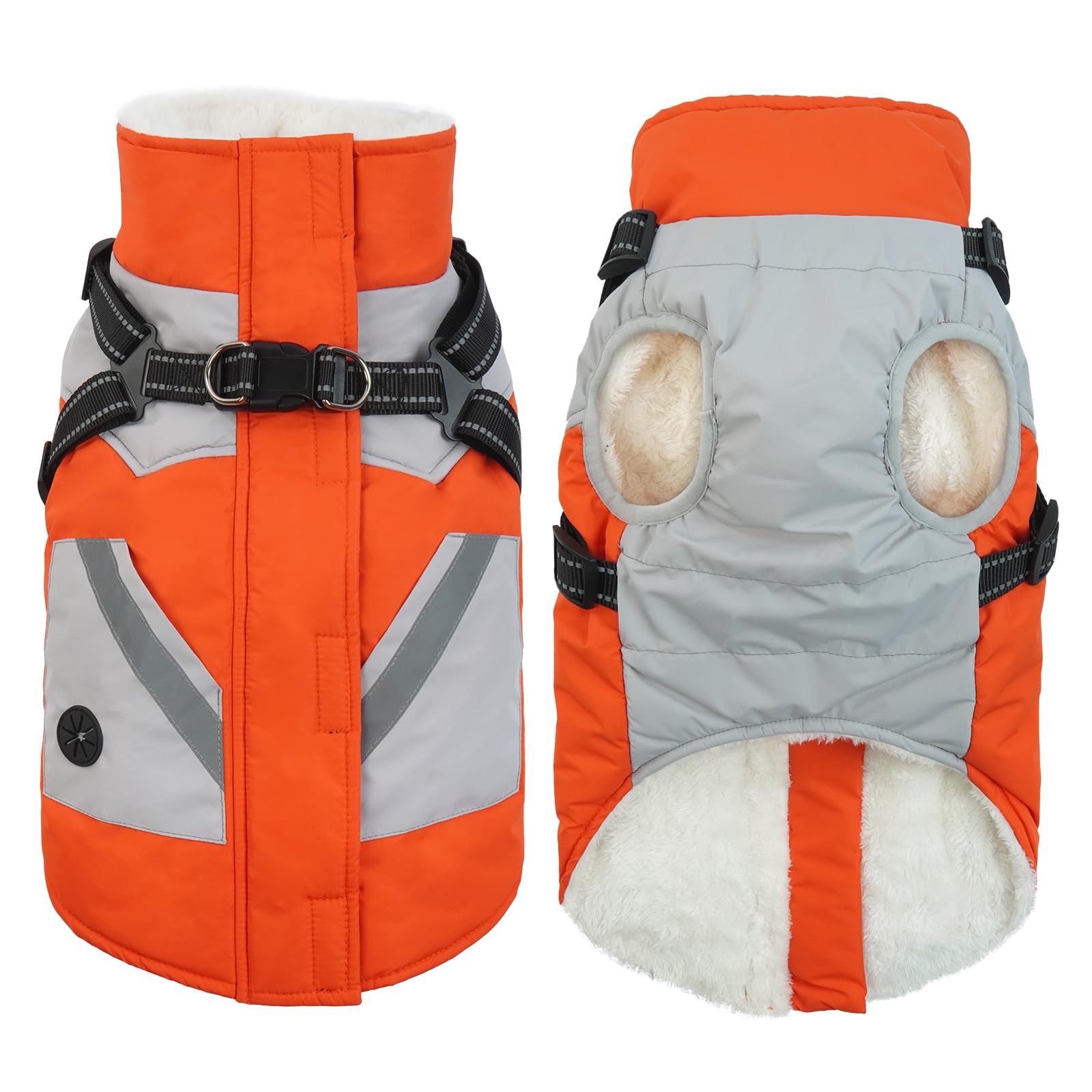 IECOii Dog Coats for Small Dogs Winter Harness Zip Up - Orange,XSmall - Warm Fleece Lined Small Dog Winter Coat with D Ring,Waterproof Puppy Coats