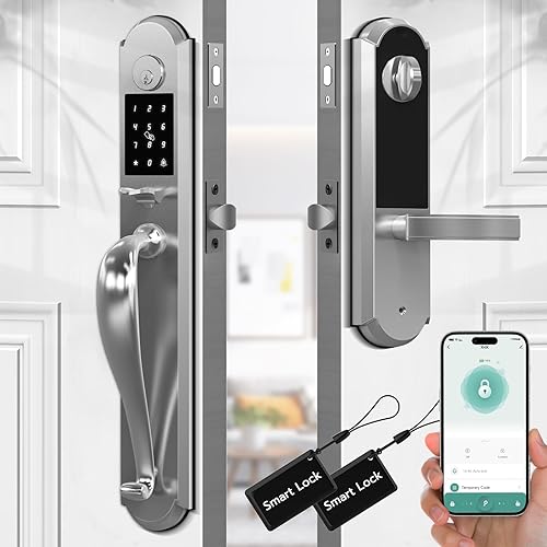 Eseesmart Juego de cerraduras de puerta delantera, cerrojo de cerradura de puerta de entrada sin llave con juego de asa, cerraduras inteligentes