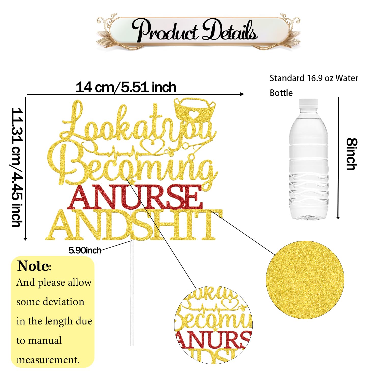 Look at You Becoming A Nurse Cake Topper, Nurse Graduation Party Decorations, RN Graduation Party Decorations, Nurse Decor Supplies Gold Red