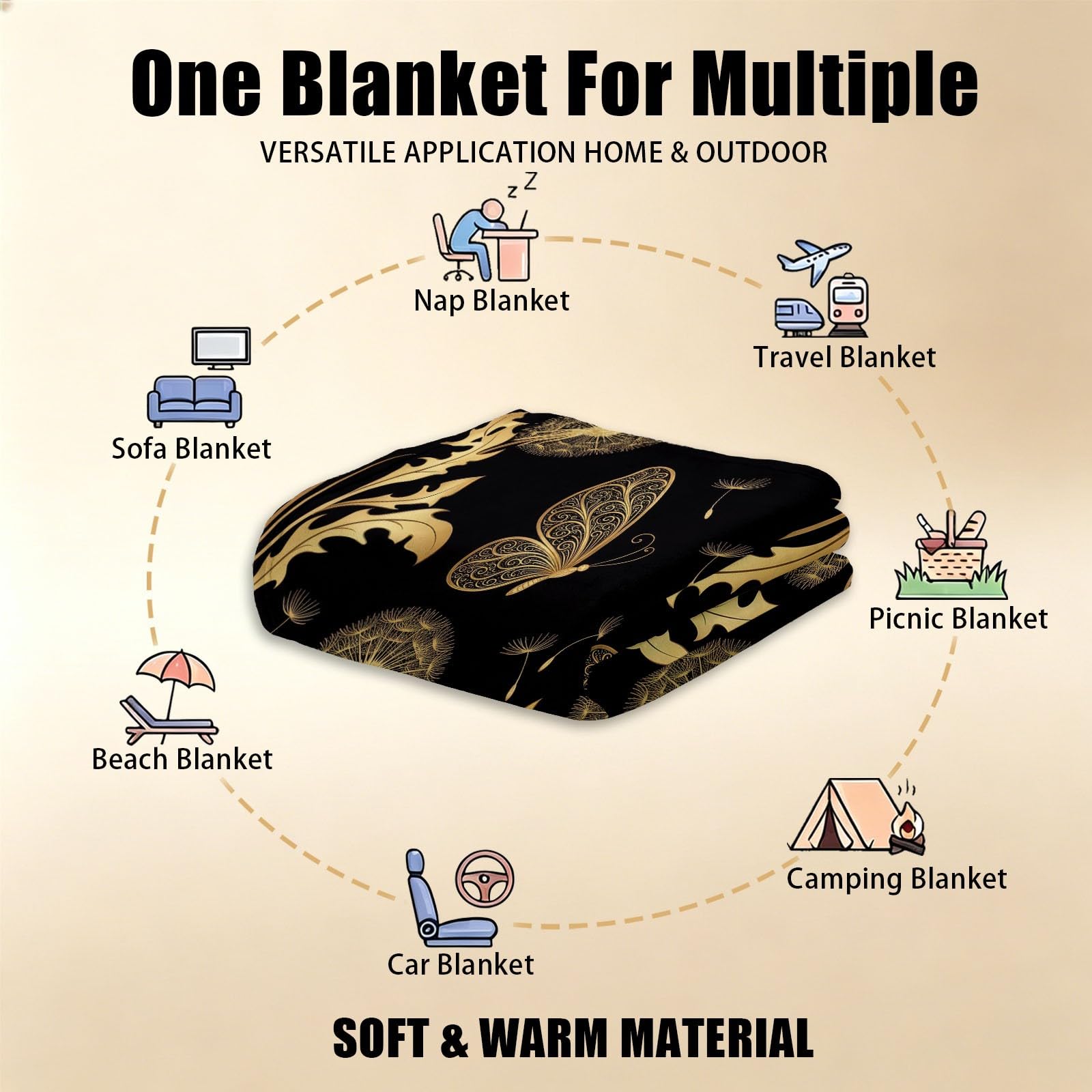 Kuscheldecke 180x220 cm Wohndecke - Vintage Pflanze Löwenzahn Flanell Decke, Flauschig Weich Warme Fleecedecke - Glamour Schmetterling Kinderdecke Schwarz Sofadecke, Geschenkidee für Jungen Mädchen