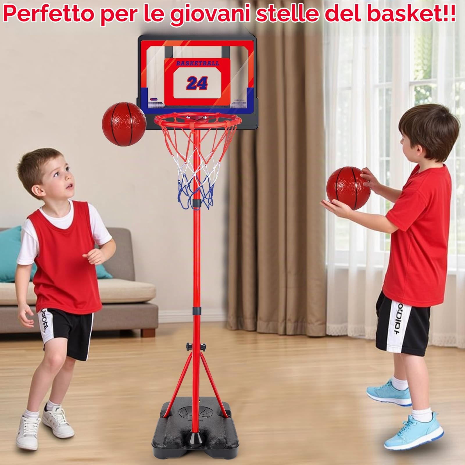 Canestro Basket Bambini Esterno Interno,Set da Basket Portatile Regolabile