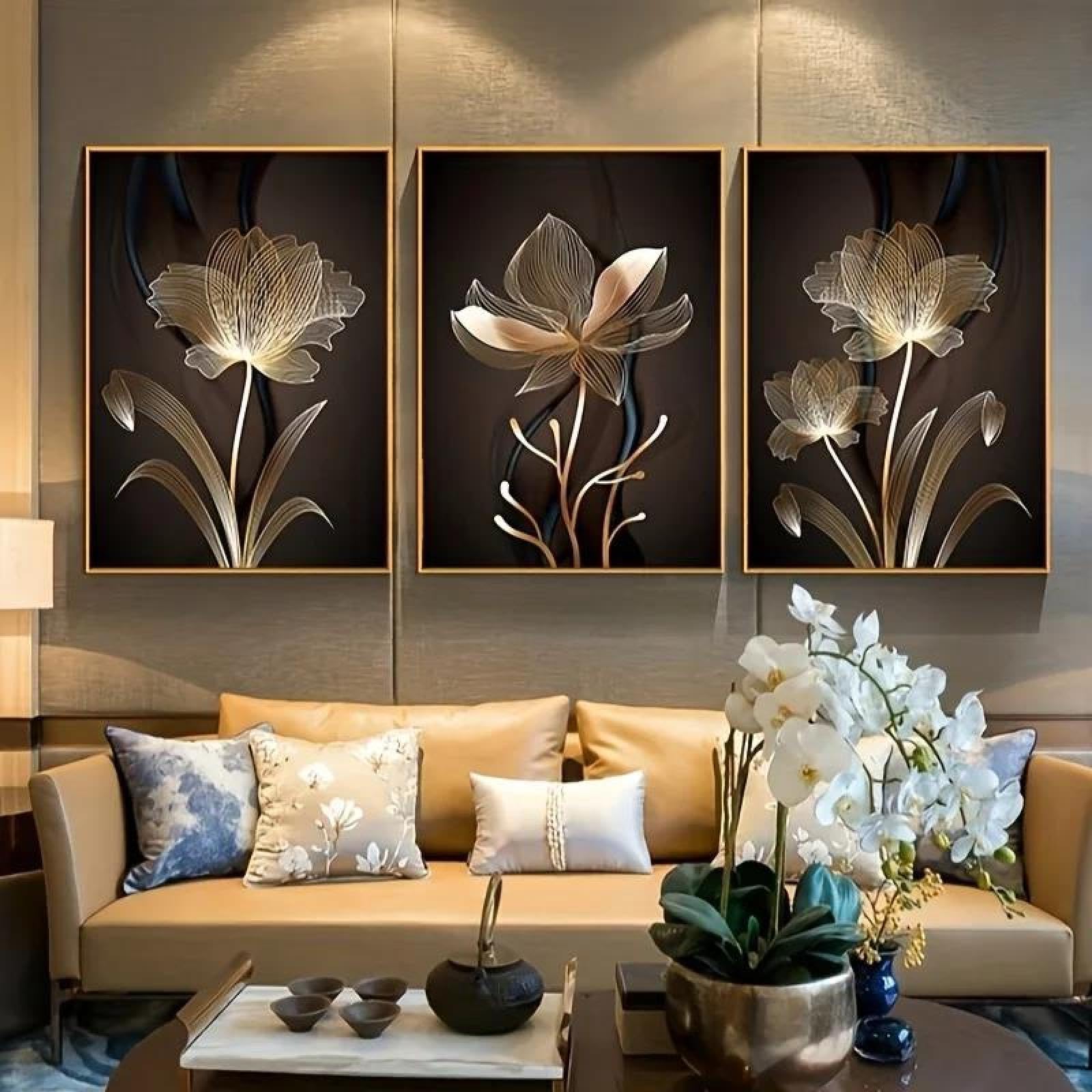 Baibexing Abstract Plant Flower Canvas Painting Poster Prints Wall Art Picture For Living Room Home Decor 30X40Cmx3Pcs Unframed
