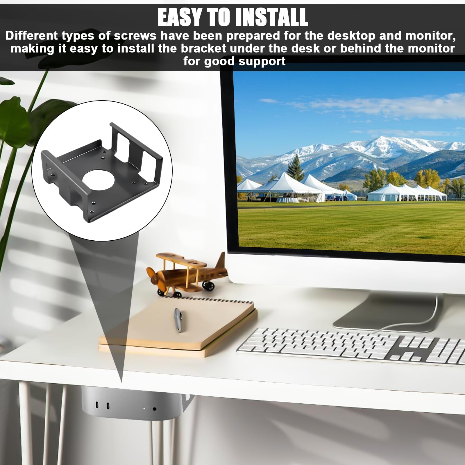 GBKDQQ Uchwyt pod stół Mac mini M4 ze stopu aluminium, 2024 Mac mini M4 Pro, uchwyt ścienny, kompatybilny z uchwytem do monitora VESA lub ścianką gipsową, z ochroną przed zadrapaniami i odprowadzaniem