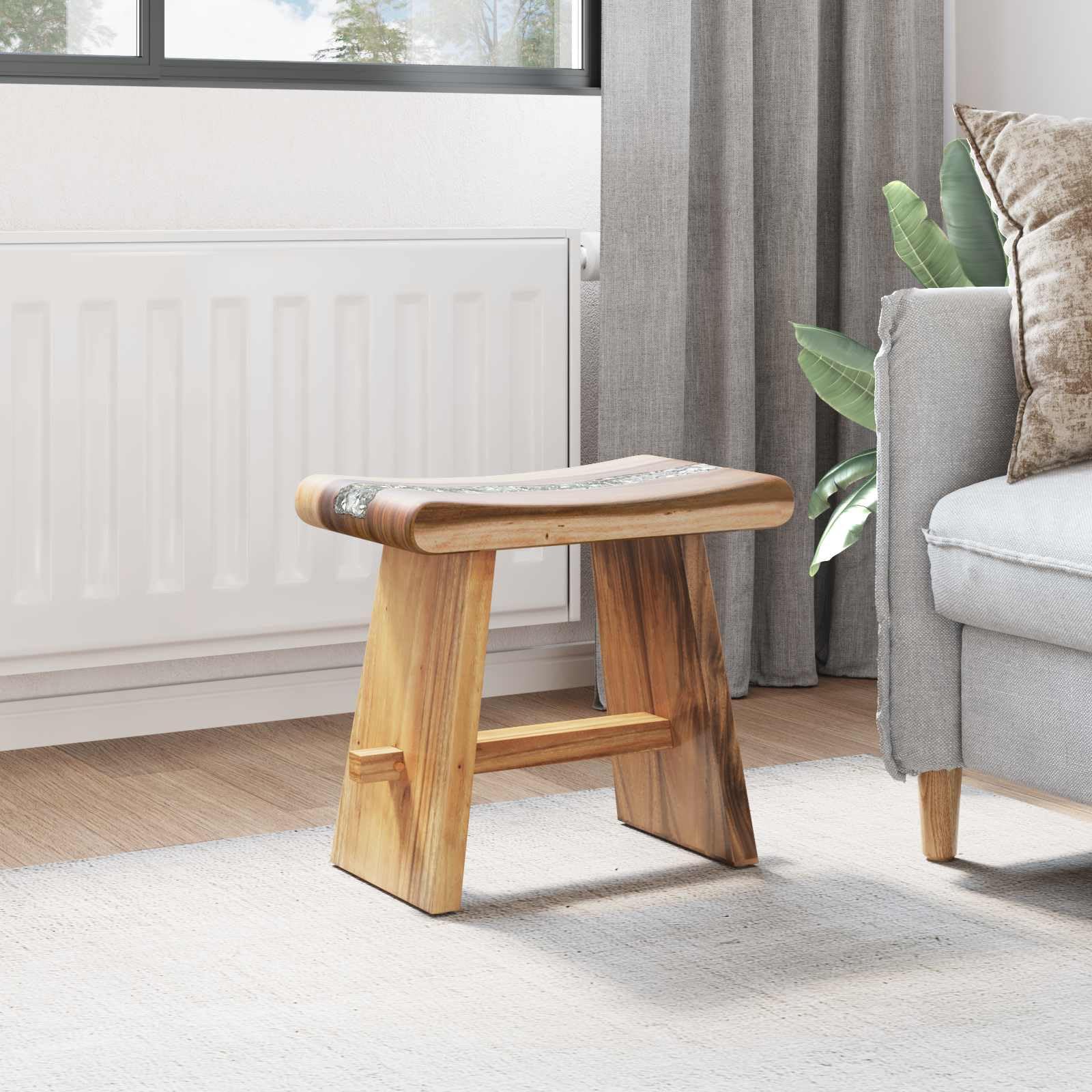Générique Stołek prysznicowy z litego drewna Suar 50x30x44 cm, ręcznie robiony stołek łazienkowy z blatem z żywicy i szkła, nowoczesny design do roślin lub akcesoriów, maksymalne obciążenie 110 kg