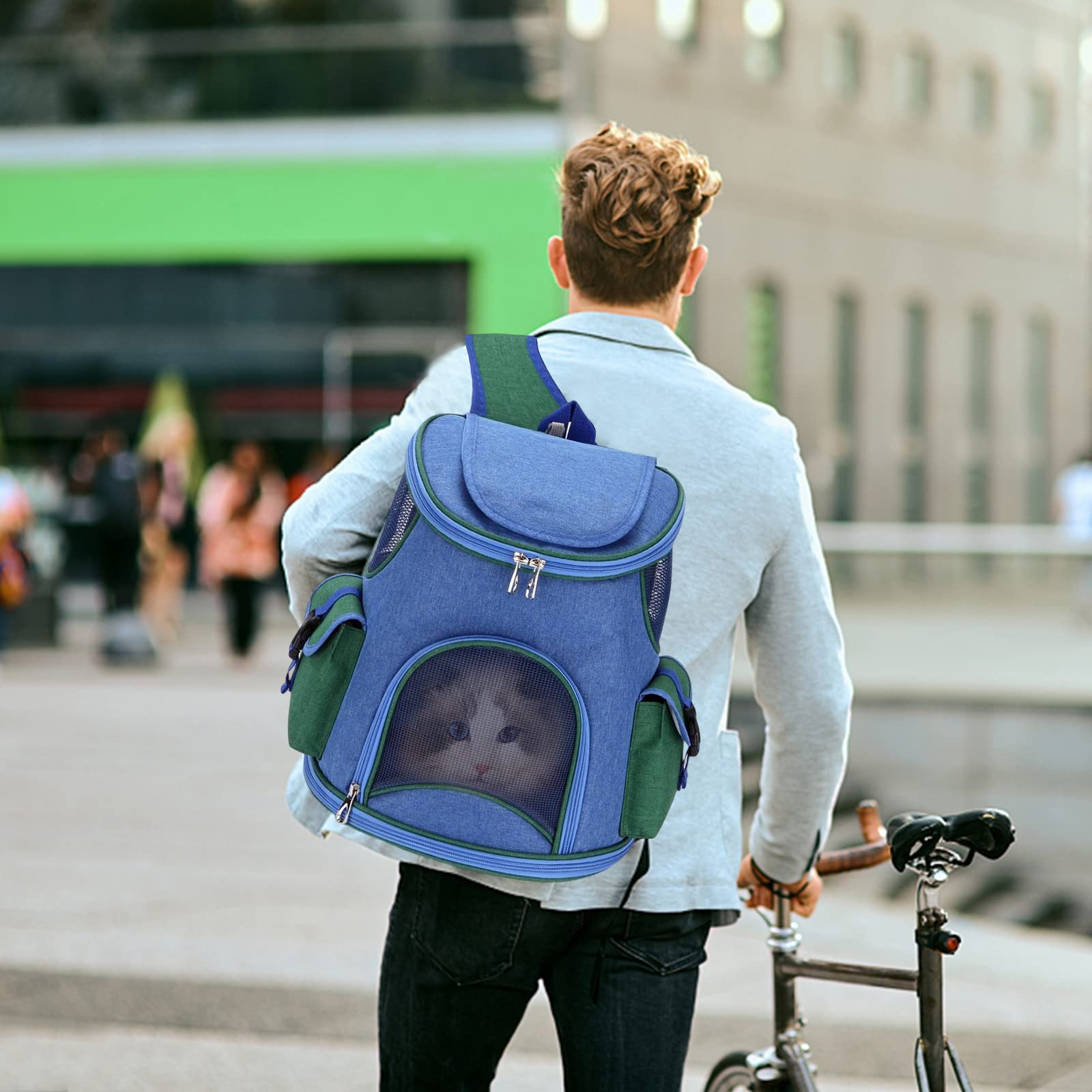 PETCUTE Zaino per Cani Gatti,Zaino per Trasportino per Cani con Sicurezza Guinzaglio,Zaino Trasportino da Viaggio per Cani con Tracolla Regolabile,Pieghevole Borsa Trasportino Cane Gatto per Viaggi