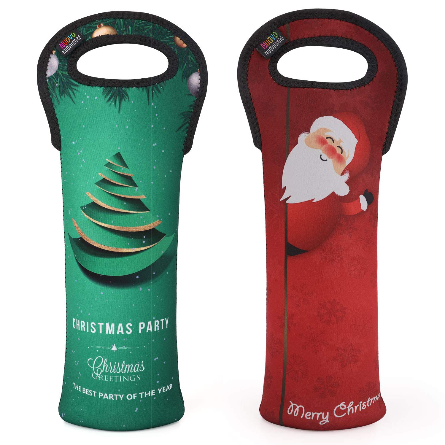 Nuovoware 2-Pack Wine Bag, Portable Wine Tote Holders and Carriers Insulated Bag for Wine and Water Bottles, Wine Bottle Protector for Home Travel and Picnic, Santa Claus and Christmas Tree