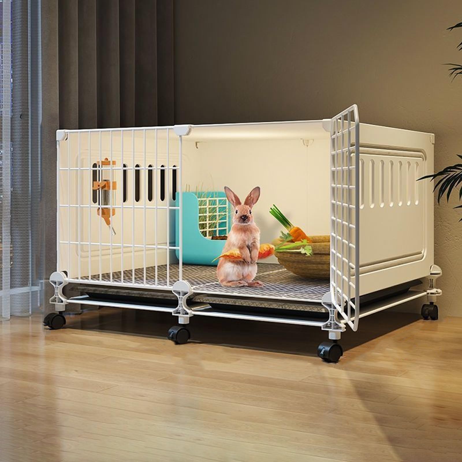 Jaula para Conejos Interior con Bandeja Jaulas para Mascotas Multifunctional Casa Conejo con Ruedas Diseño Ventilado Y Transpirable(White,74 * 47 * 47cm)
