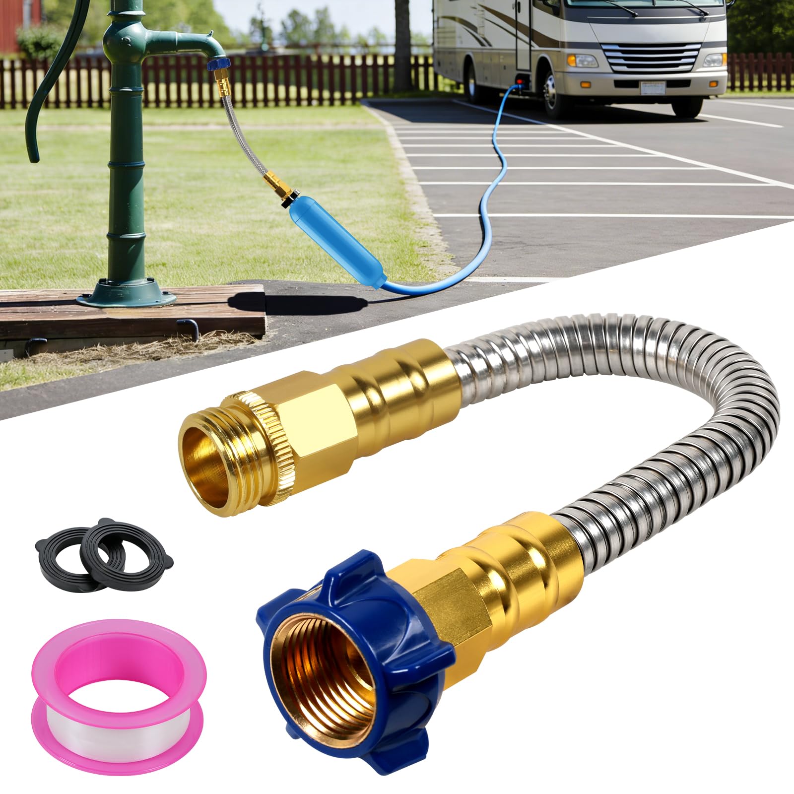 300 cm Wohnmobil-Wasserschlauch, 1,6 cm Innendurchmesser, Trinkwasserschlauch, bleifrei, Knickschutz, auslaufsicher, kurzer Anschluss für Wohnmobil, Wohnmobil, Anhänger, Vanlife & Marine Outdoor