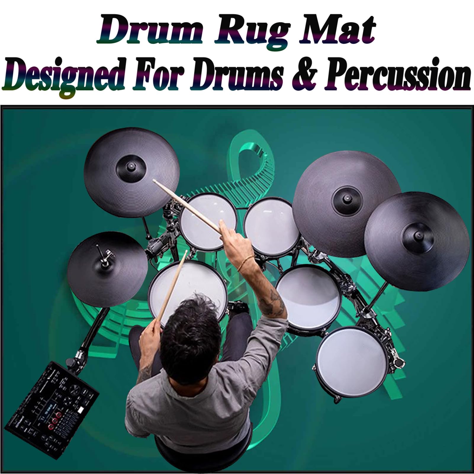 Tappeto per Batteria Acustica Tappeto Drum Antiscivolo Tamburo Tappeto, Professionale Tappeto Batteria Elettronica, Assorbimento degli Urti Insonorizzato Antiscivolo Tappeto a Tamburo 230 x 180 cm