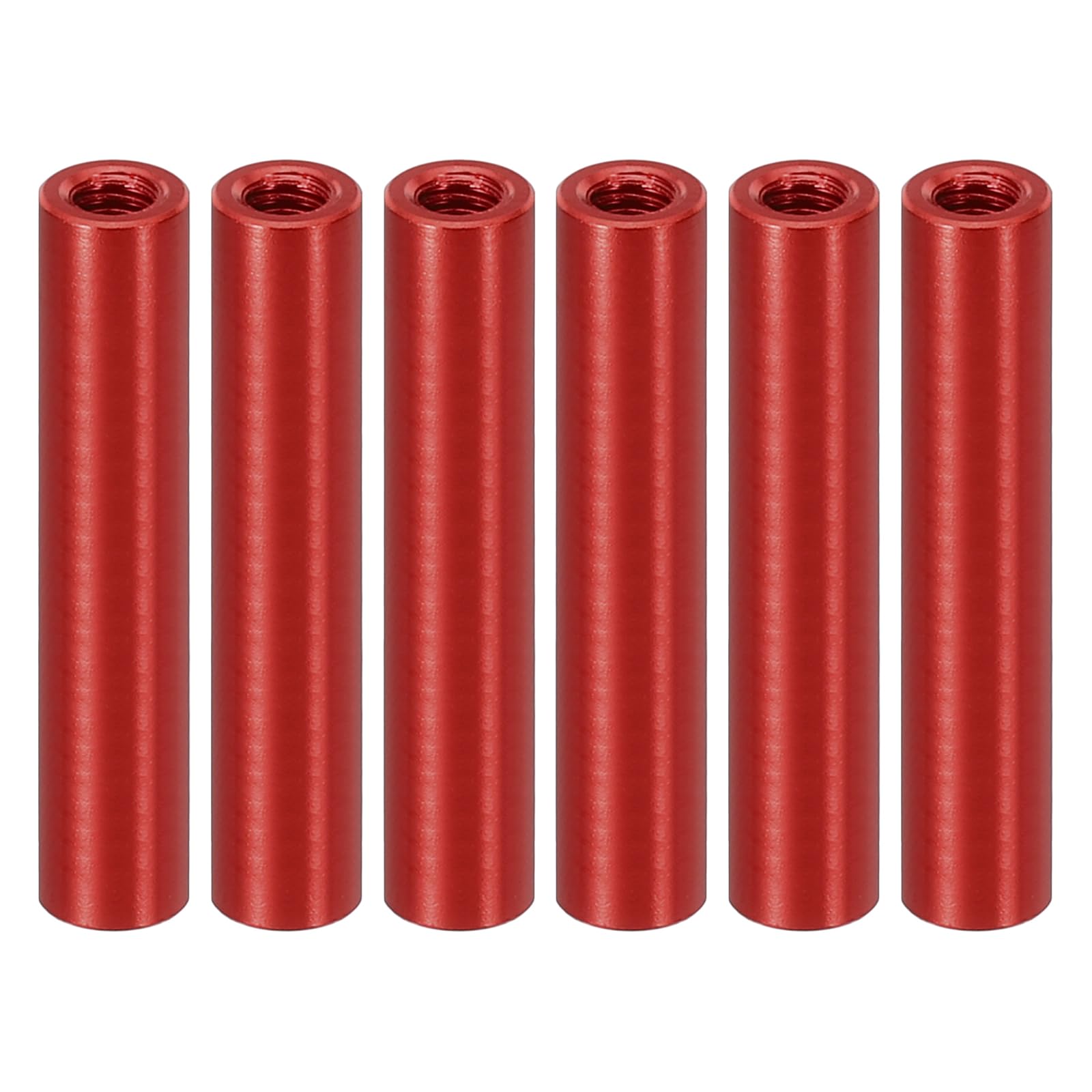 PATIKIL 6pcs M3 Metal Threaded Standoff Spacer Nuts, Round Aluminum Spacers Female Coupling Screws, 1/8" ID x 3/16" OD, Red, (28mm L)
