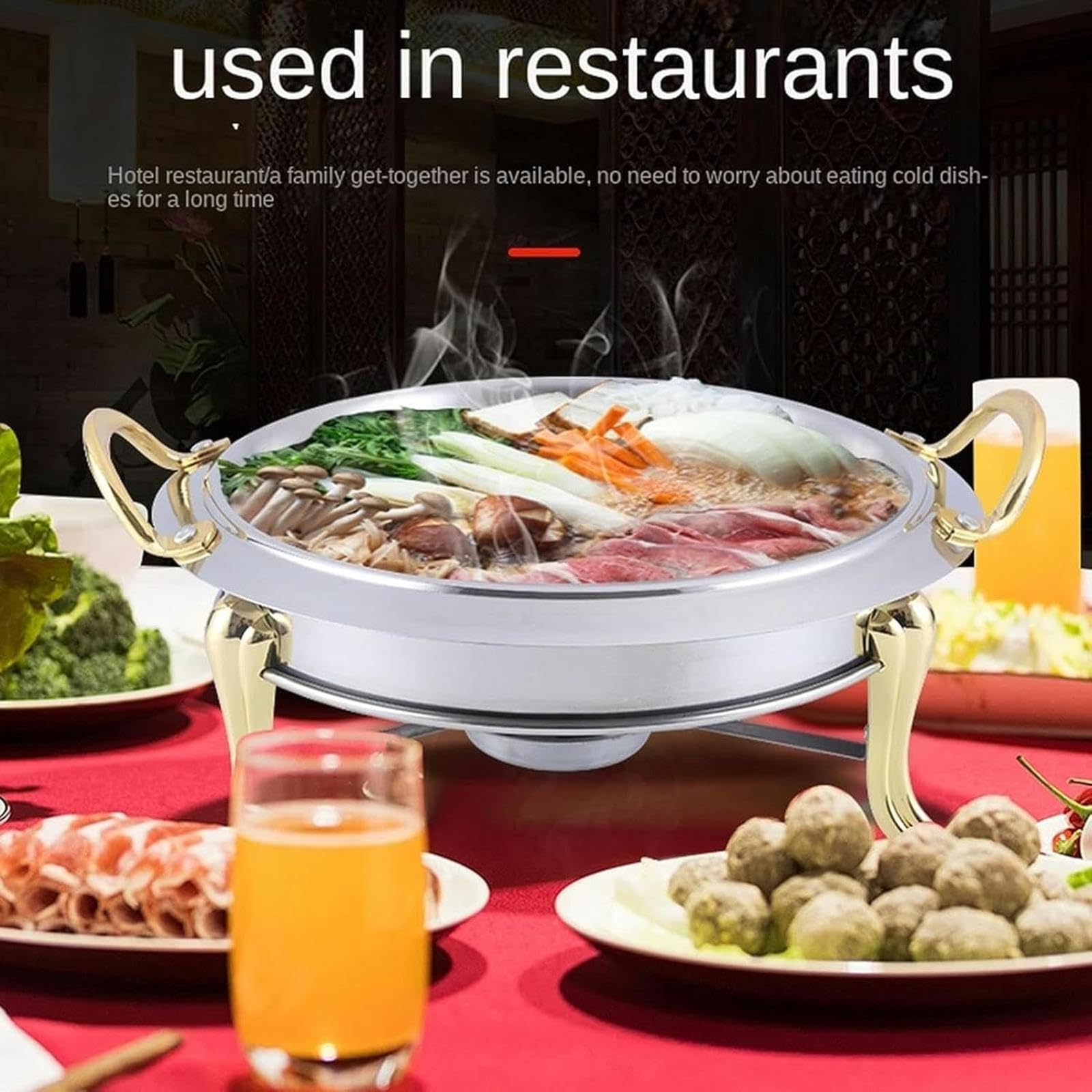 Juego de platos de roce, calentadores de buffet de acero inoxidable para fiestas y reuniones, diseño redondo para servir alimentos de manera eficiente
