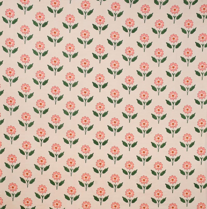 Image of NHD HOME 220 TC Cotton All Around Elastic Fitted Printed Bedsheets King Size, Fitted Bedsheets King Size for Double Bed with 2 Pillow Covers, Size- 78 x 72+10, Pink Green