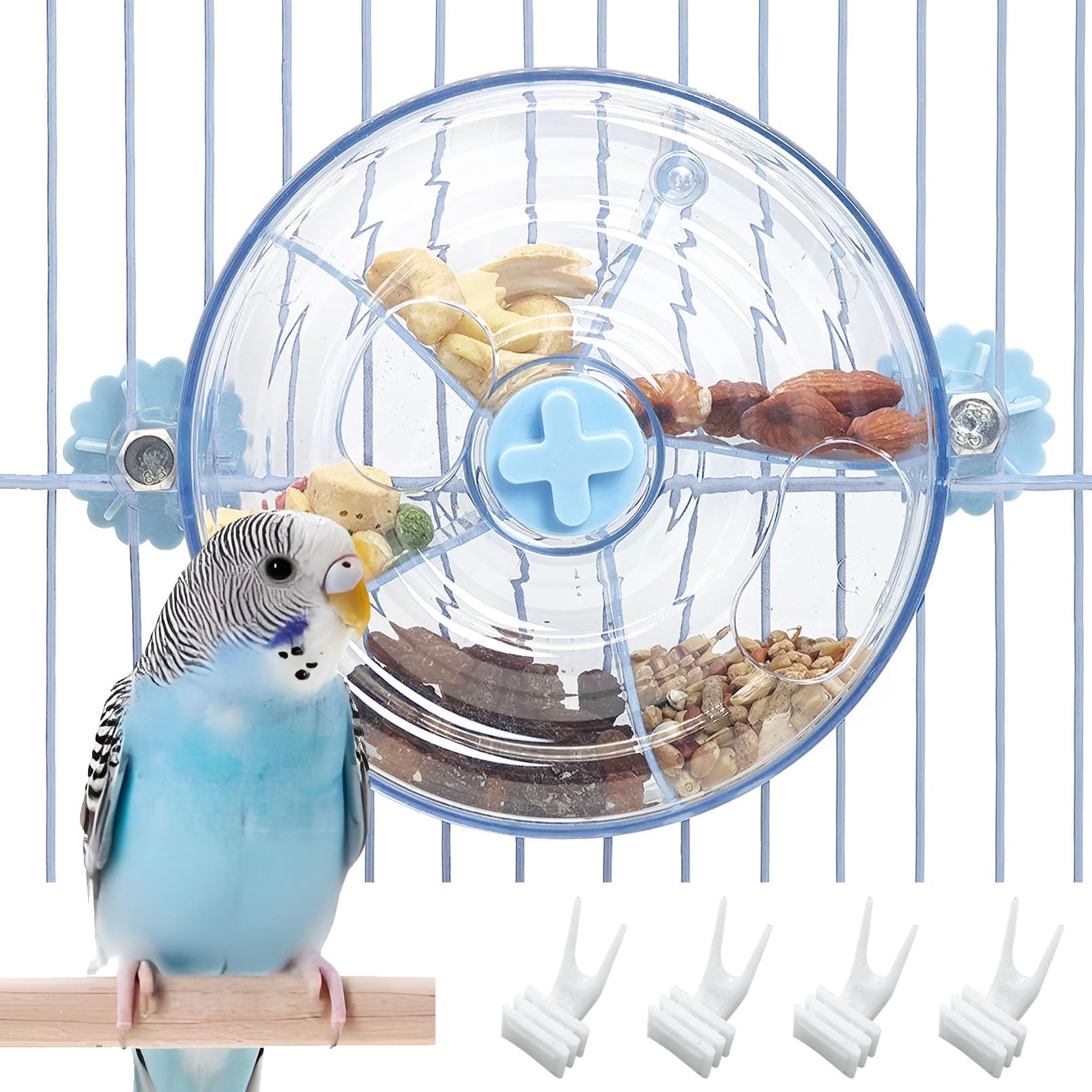 BNOSDM Bird Foraging Toy Creative Feeder Systems with Seed Food Rotating Wheel for Enrichment & Training Parrot Puzzle Toys Ideal for Small and Medium Cockatiel Parakeet Conure(Blue)