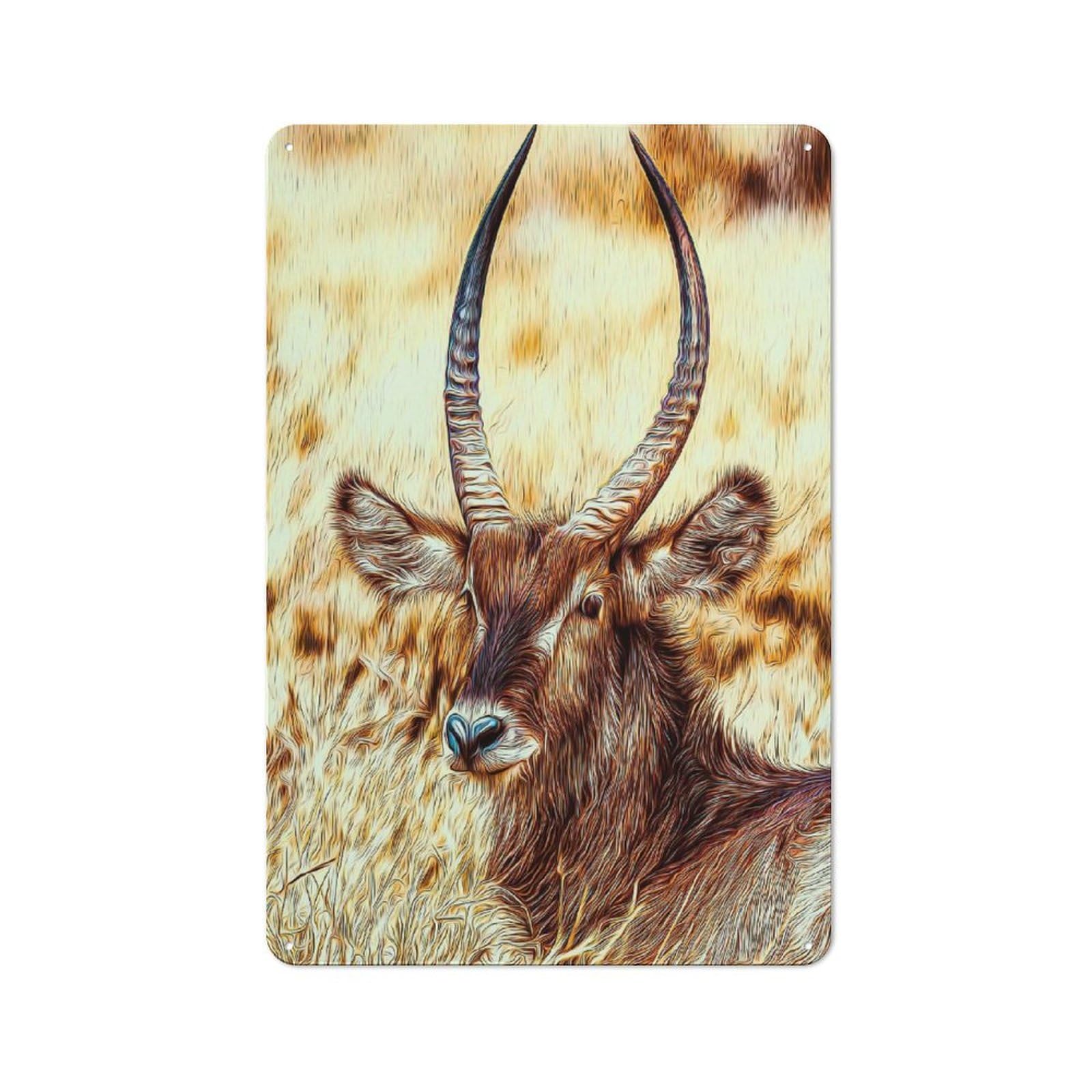 Junmoney Style-13 Antelope Metal Wall Sign 30X20cm, Rustic Decor For Workshop Wall, For Vintage Wall Decor Fans, For Themed Room Decoration