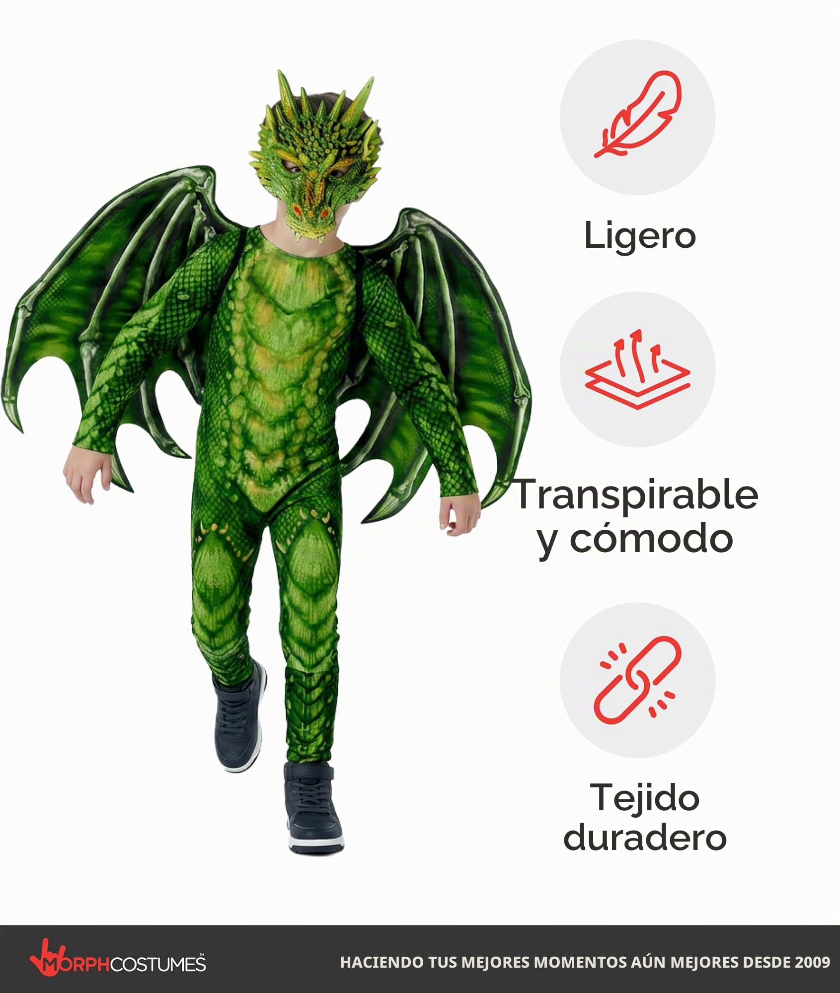 Morph Disfraz Dragón Niño y Niña, Máscara Dragón, Disfraces para Carnaval y Halloween
