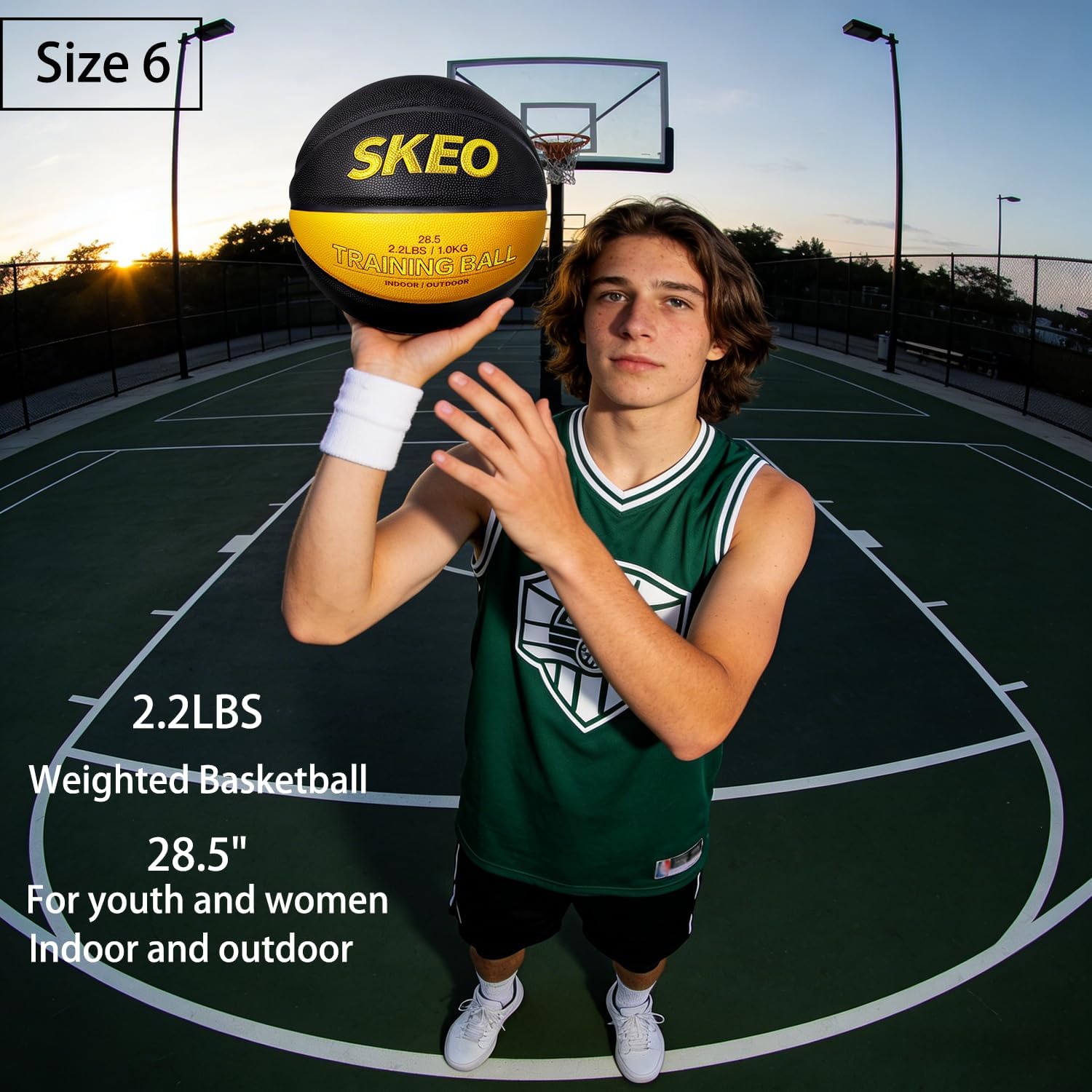 SKEO 2.2LBS Weighted Basketball, 28.5" Trainer Heavy Basketballs Made of Composite, Indoor Outdoor Training Ball for Improving Ball Handling Dribbling and Rebounding Skills (Deflated, Size 6)