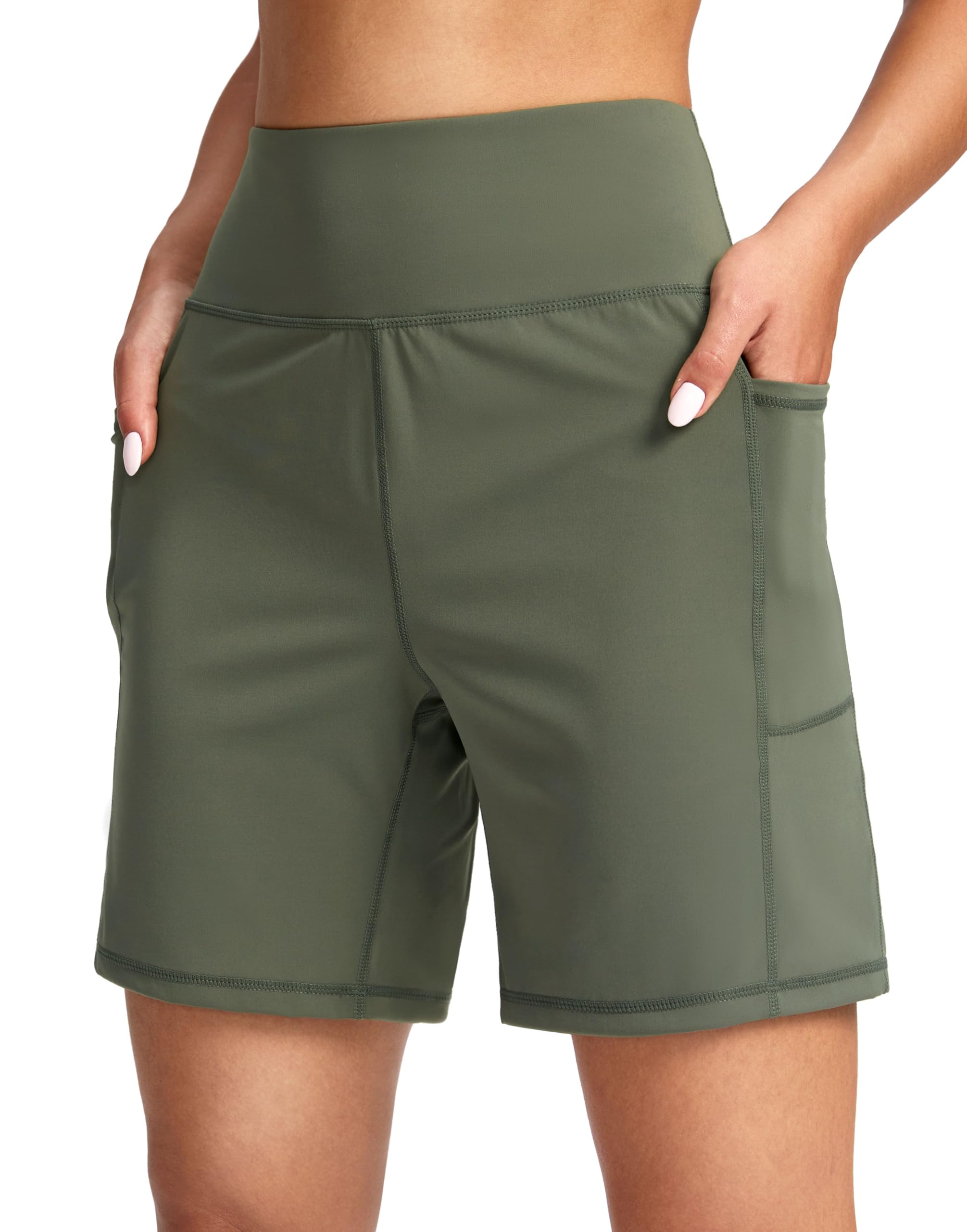 G Gradual Women's 7'' Athletic Long Shorts with Pockets High Waisted Stretch Bermuda Shorts for Women Walking Workout Casual