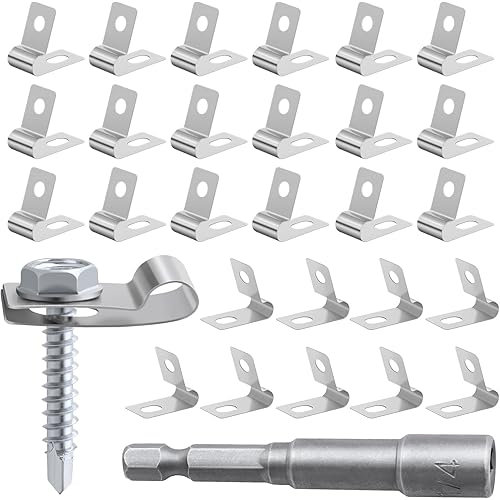 Wire Fence Clips 60 PCS丨Fence Wire Clamps Stainless Steel Agricultural Fencing Mounting Clips with 60 Pcs Stainless Steel Screws for 12-16 Gauge Welded Clamps to Wood, Metal or Vinyl Railings