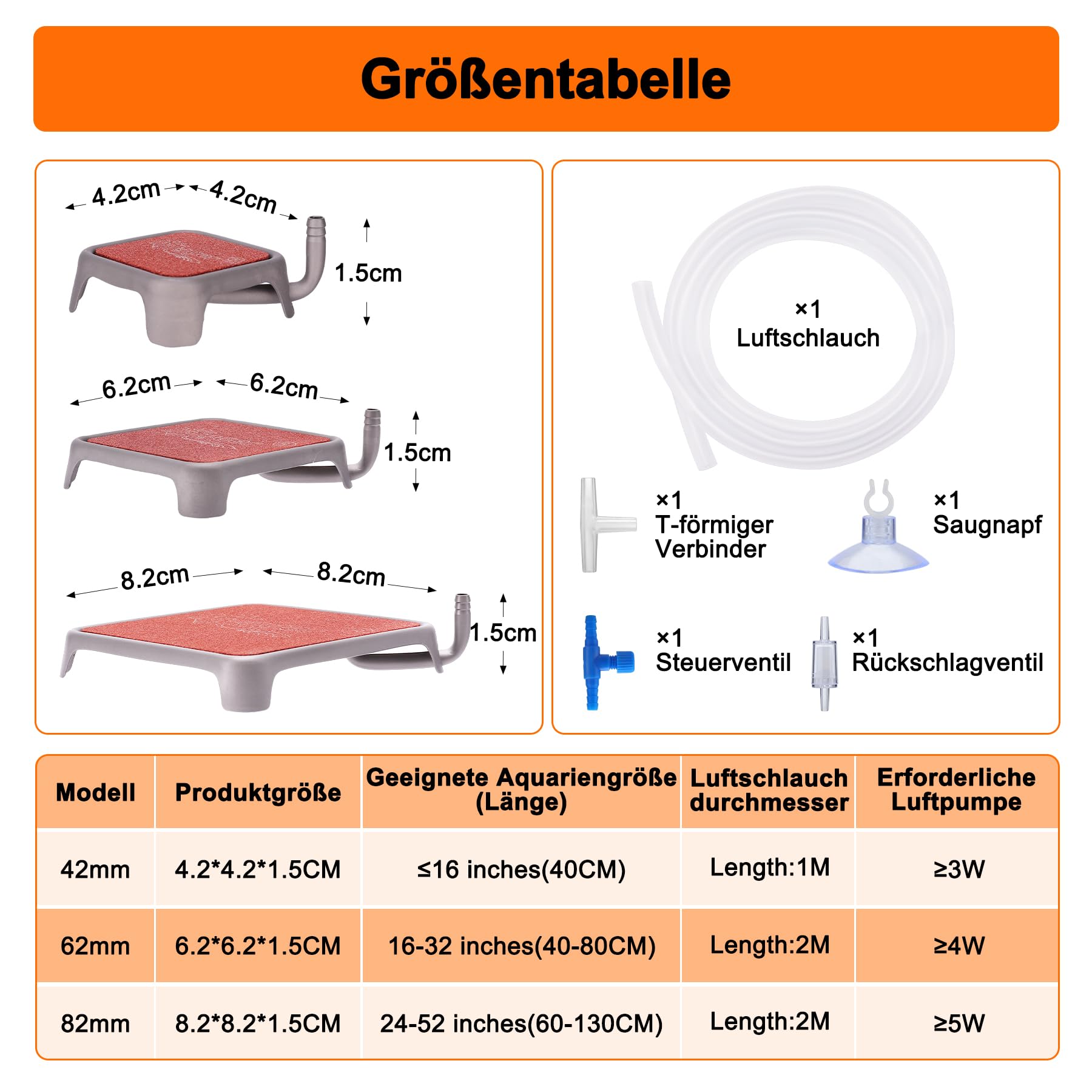 hygger Sprudelstein für Aquarium, Luftausströmer Aquarium Luftstein, Aquarium Ausströmer Sauerstoffstein Sprudler Set, Rot, Quadratisch Geformt, mit alle Zubehör, 42mm