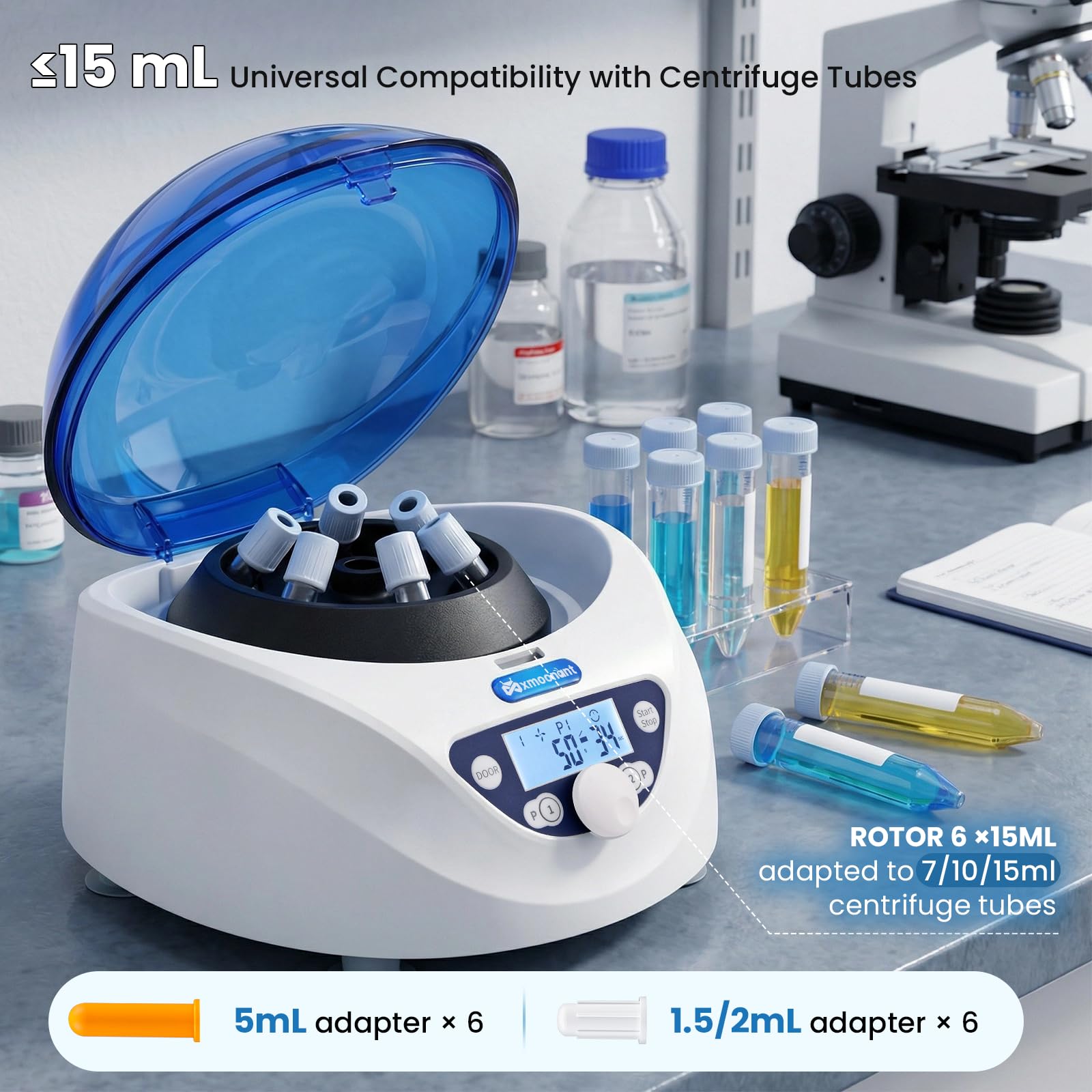 Mxmoonant Centrifugadora de Laboratorio 6x15ml 5000 rpm 2600xg 30s-99min | para tubos de ensayo de 1,5/2/5/7/10/15 ml, para PRP, separación de muestras, análisis cualitativo
