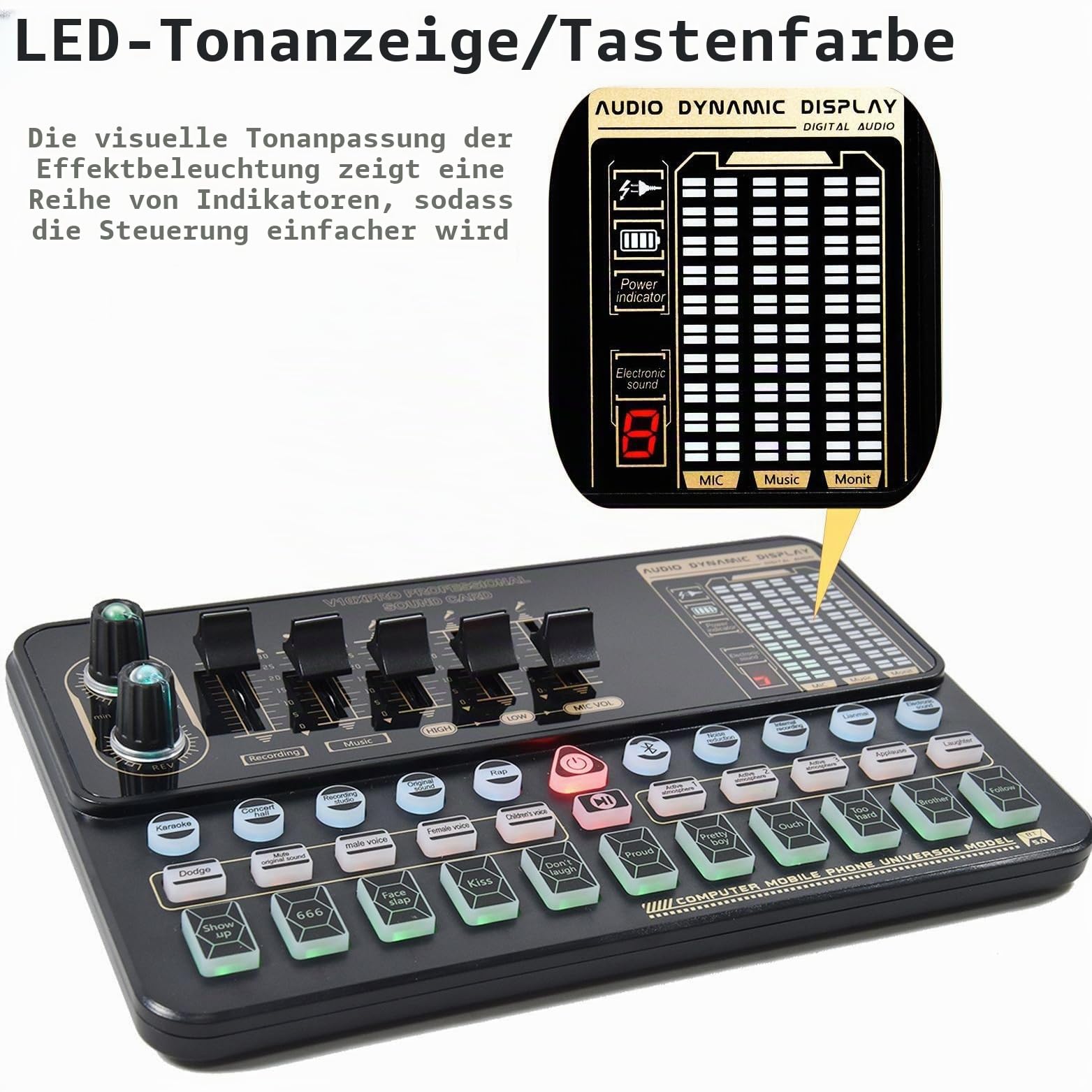 V10 Sound Card Set mit M800 Kondensatormikrofon – Professionelles Live Streaming, Karaoke & Podcasting Set, Dual Mikrofone, Bluetooth, LED Anzeige, für TikTok, YouTube und PC