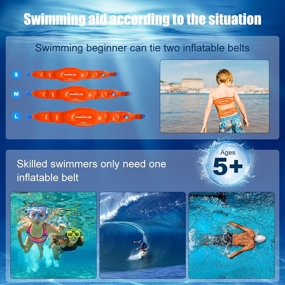 (3 Pack) Swim Belt for Kids Adults, Buoyancy Belt, Swimming Aid Flotation Belt, Swim Trainer Belt, Inflatable Swim Belt with Safety Buckle, Suitable for Swimming Learning Beginners（L+M+S） : Sports & Outdoors