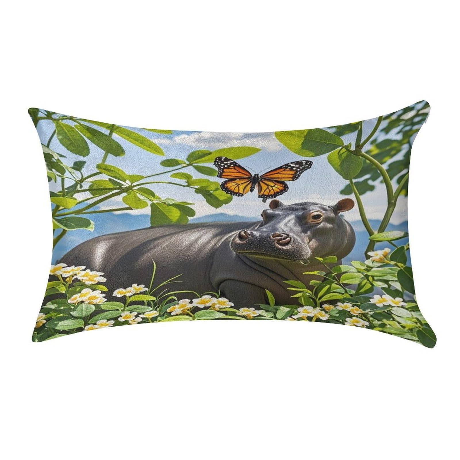 Butterfly and Hippo Pillowcase Decorative Throw Pillow Cover Gold Velvet Cushion Covers Lumbar Pillow Cover Long Pillow Case Luxury Cushion Case Pillow Sham Pillow Protector 20" X 12"