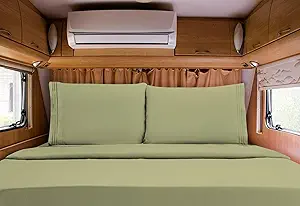 Elegant Comfort Luxurious 1500 Premium Hotel Quality Microfiber Three Line Embroidered Softest 4-Piece Bed Sheet Set, Wrinkle and Fade Resistant, RV Short Queen, Green