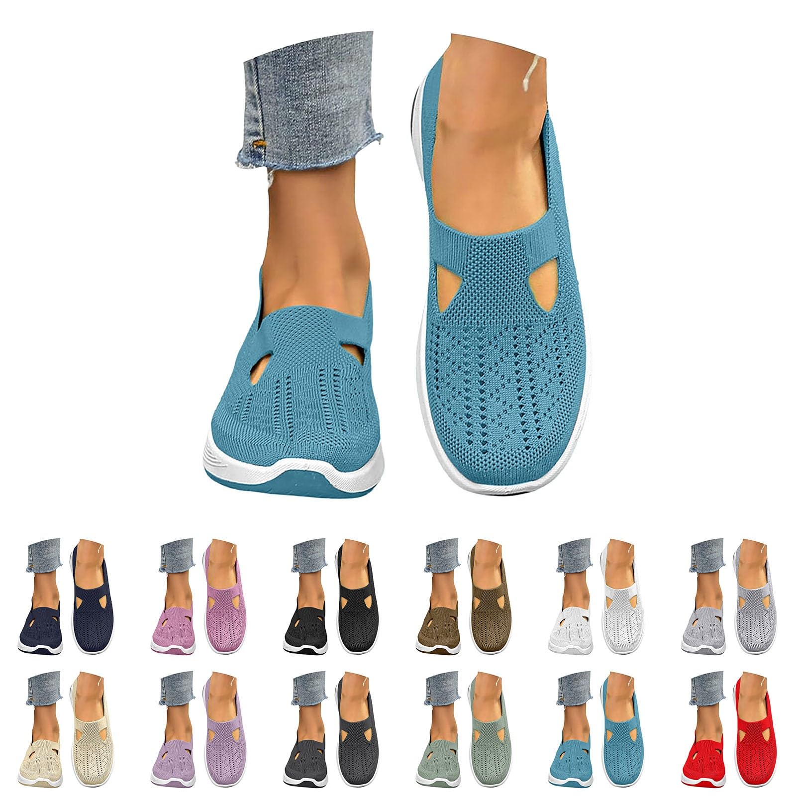 riou Zapatillas Ortopédicos Mujer Verano Malla Comodos Ligeros Zapatos sin Cordones para Caminar Transpirables y Antideslizantes Zapatos para Ancianos Soporte de Arco Sandalias Senderismo