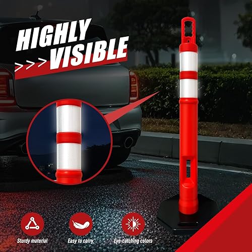 Miniatura 4 de Paquete de 3 juegos CJ Safety de 45 pulgadas, cono de delineador naranja con base de goma resistente de 10 libras, 2 bandas reflectantes para