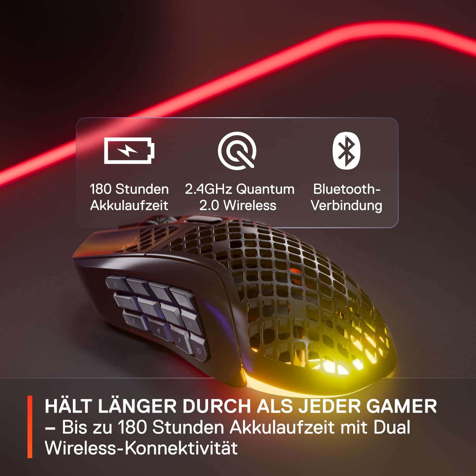 SteelSeries Aerox 9 Wireless RGB Gaming-Mouse 18 Tasten Bluetooth 2,4 GHz Optischer TrueMove Air-Sensor 18.000 DPI