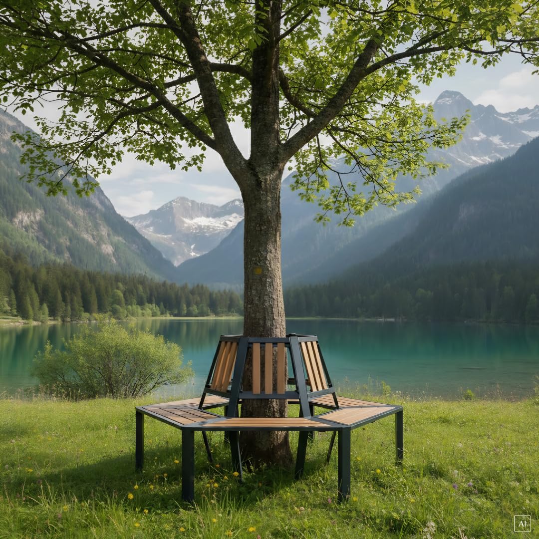 abc HOME | Baumbank Halbrund 162 cm – WPC & Aluminium Anthrazit/Braun – Wetterfeste Gartenbank Rundbank – Erweiterbar zum 360° Baumring – Rostfrei & Pflegeleicht