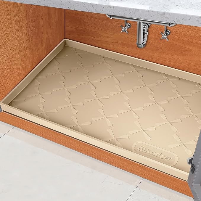 SIKADEER 25" x 22" Under Sink Mat Waterproof, Silicone Mat Kitchen Drawer Shelf and Cabinet Liner, Sink Protector for Kitchen Organizers and Storage, Boot Tray Pet Food Mats
