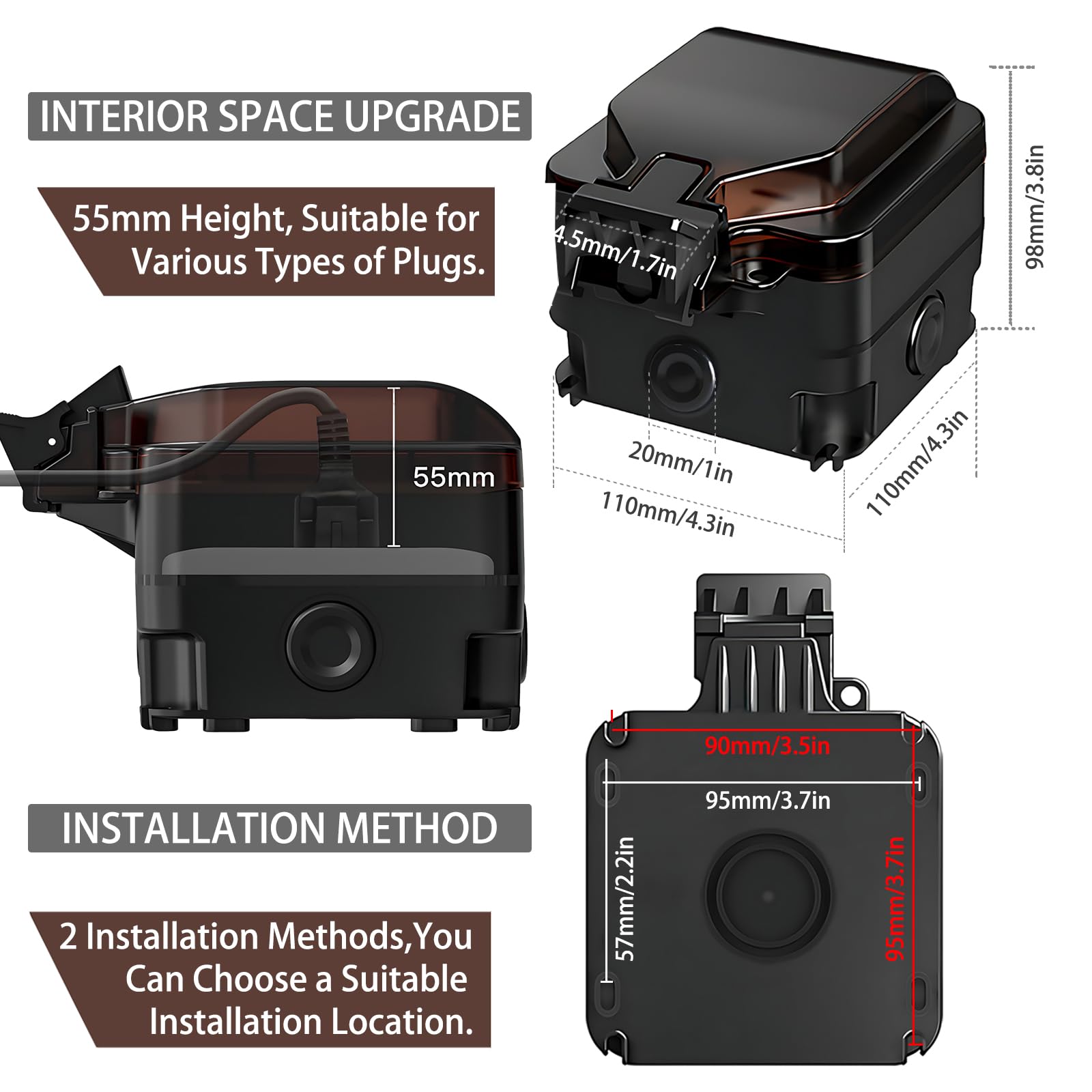 FOVNOT 1 Gang Weatherproof Outdoor Sockets, 13A Outside Plug Sockets IP66 Single Socket Waterproof Plug Socket - Image 2