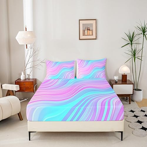 Miniatura 7 de Juego de sábanas con diseño de batería azul, juego de sábanas con música rock roll, líneas con purpurina, música en vivo, sábana bajera ajustable,